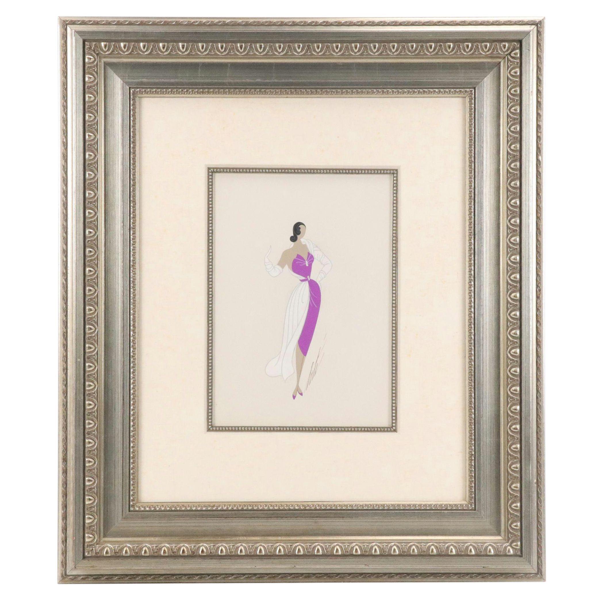 Erté Gouache Fashion Illustration, Mid to Late 20th Century