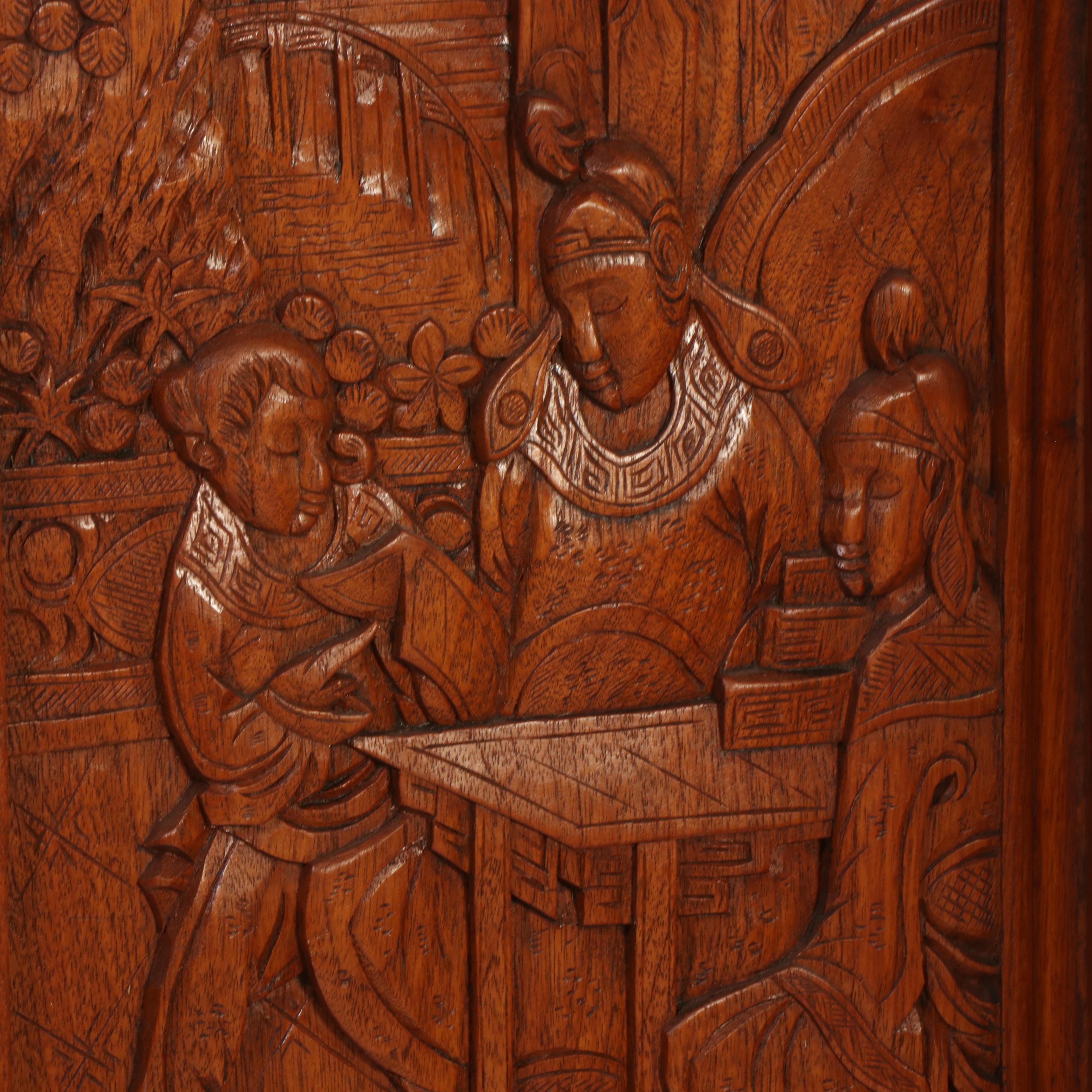 George Zee & Co. Chinese Carved Hardwood Four-Panel Screen