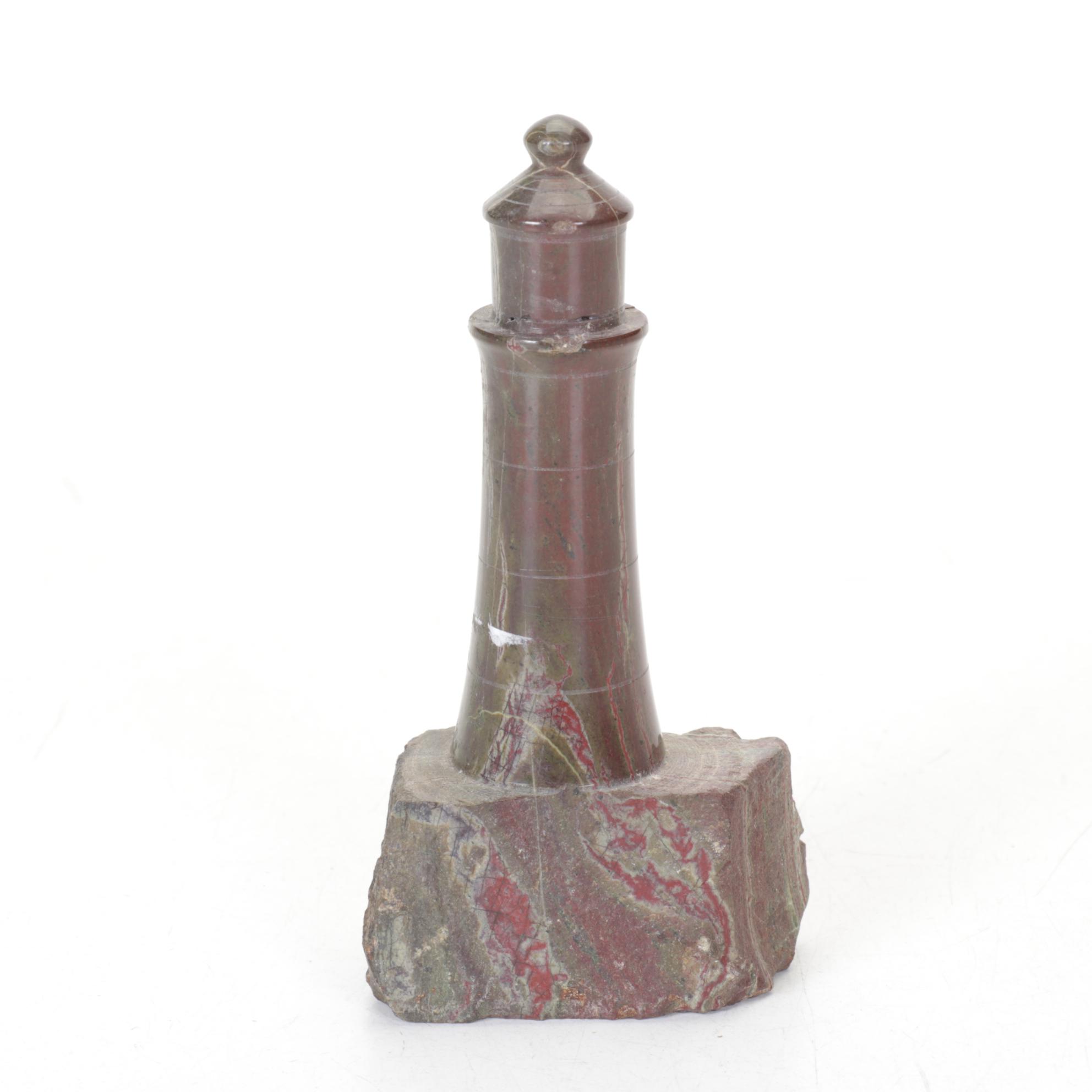 Natural & Polished Marble Lighthouse Candle Holder & Sculpture