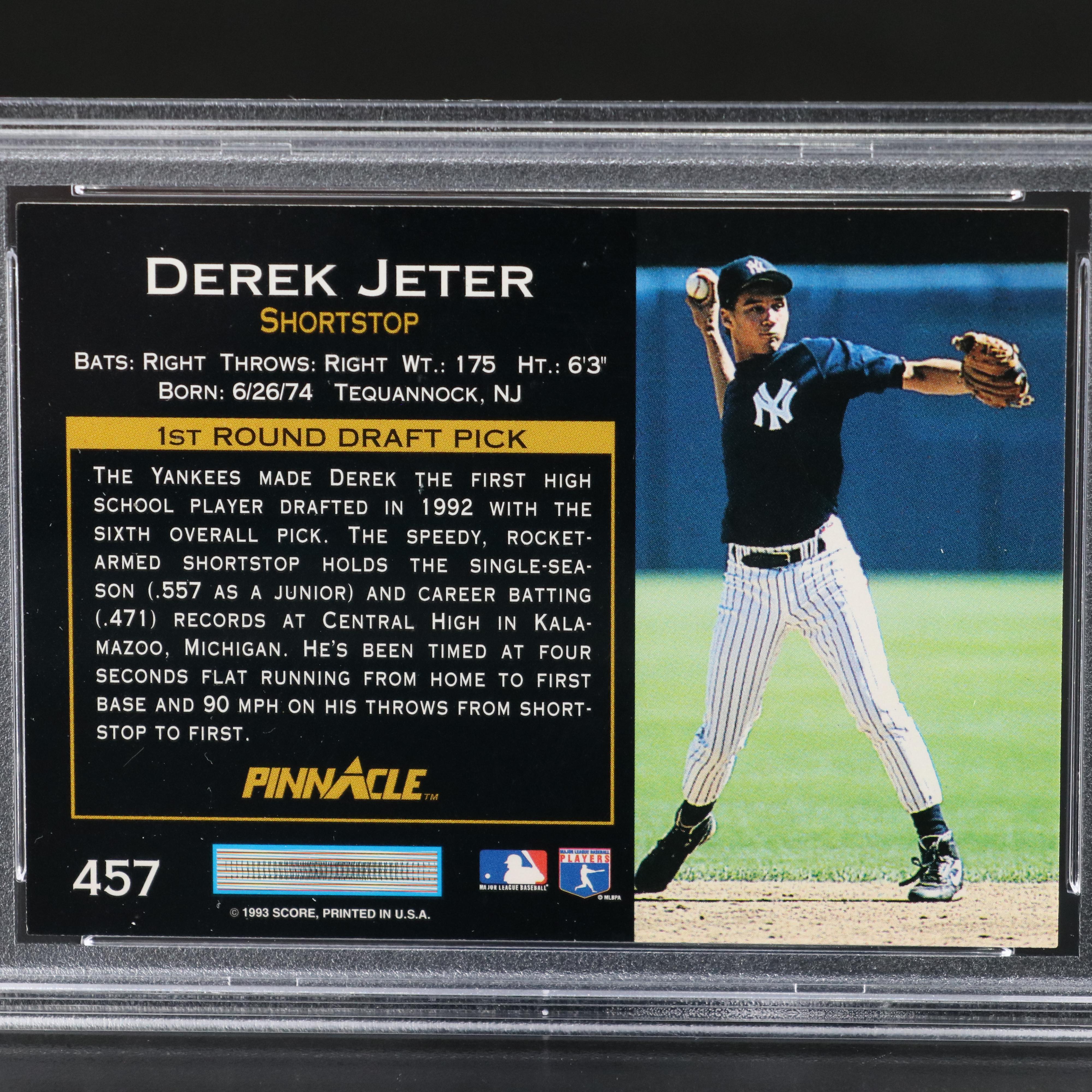 1993 Pinnacle Derek Jeter New York Yankees Rookie Card Graded PSA 9