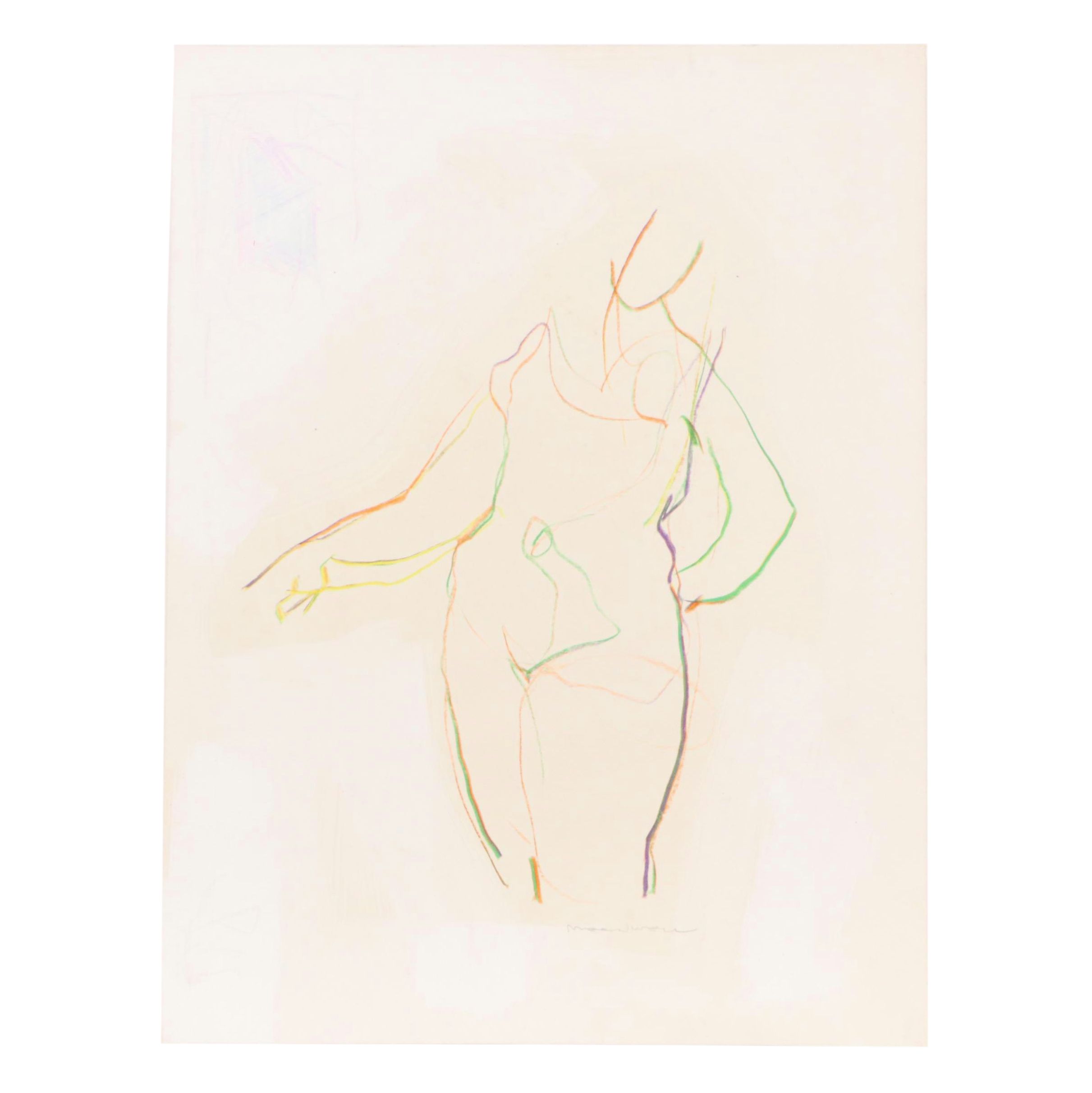 Jack Meanwell Female Nude Figure Oil Pastel Drawing, Late 20th Century