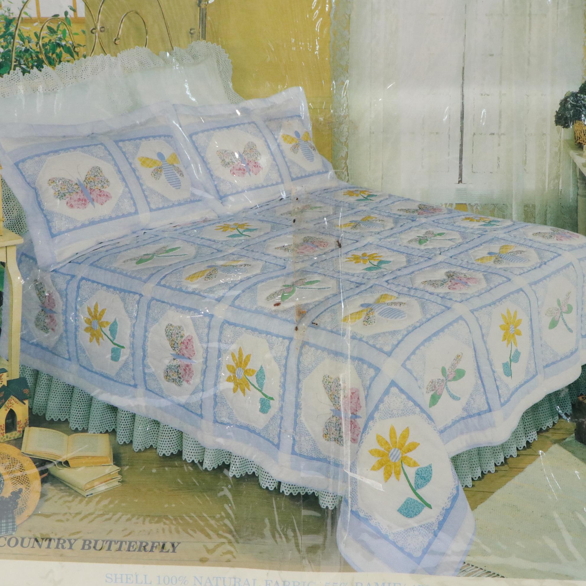 King Sized "Country Butterfly" Quilt & Pillow Shams with More