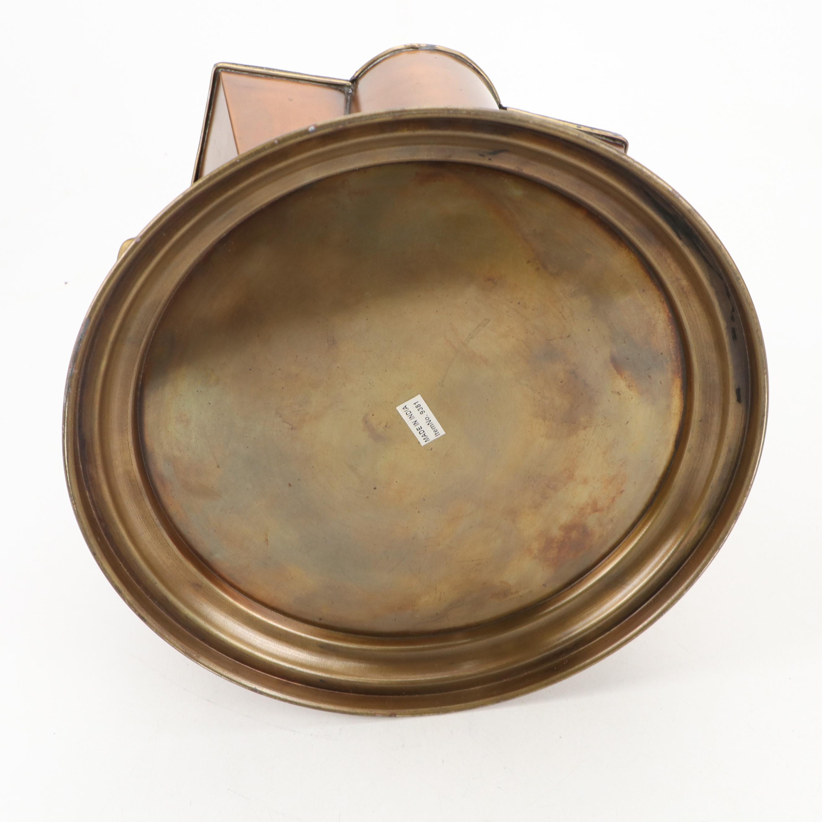 Georgian Style Brass and Copper Four Bottle Wine Chiller with Decoupage Decanter