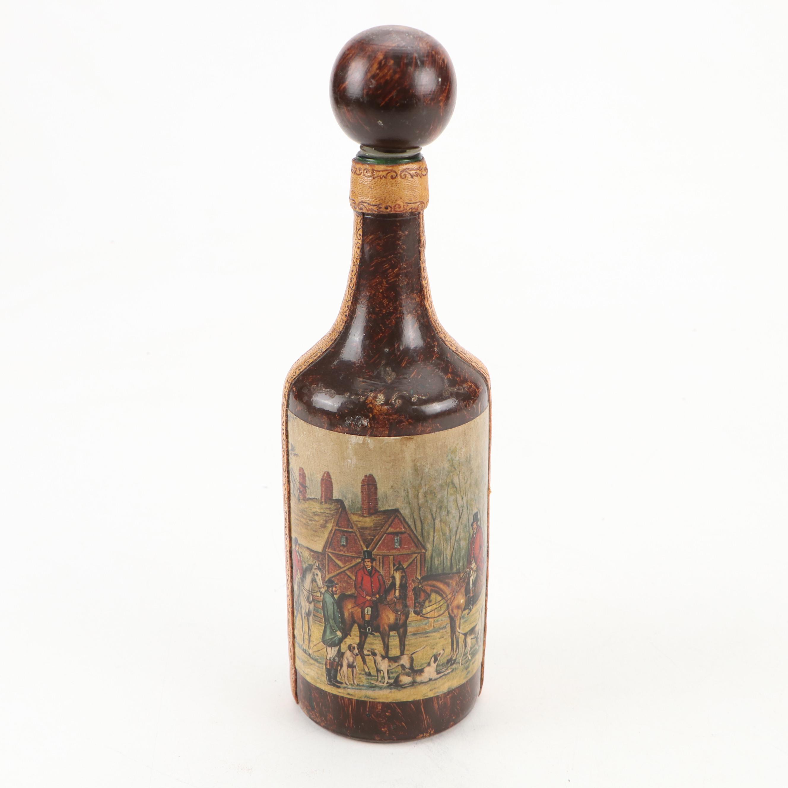 Georgian Style Brass and Copper Four Bottle Wine Chiller with Decoupage Decanter