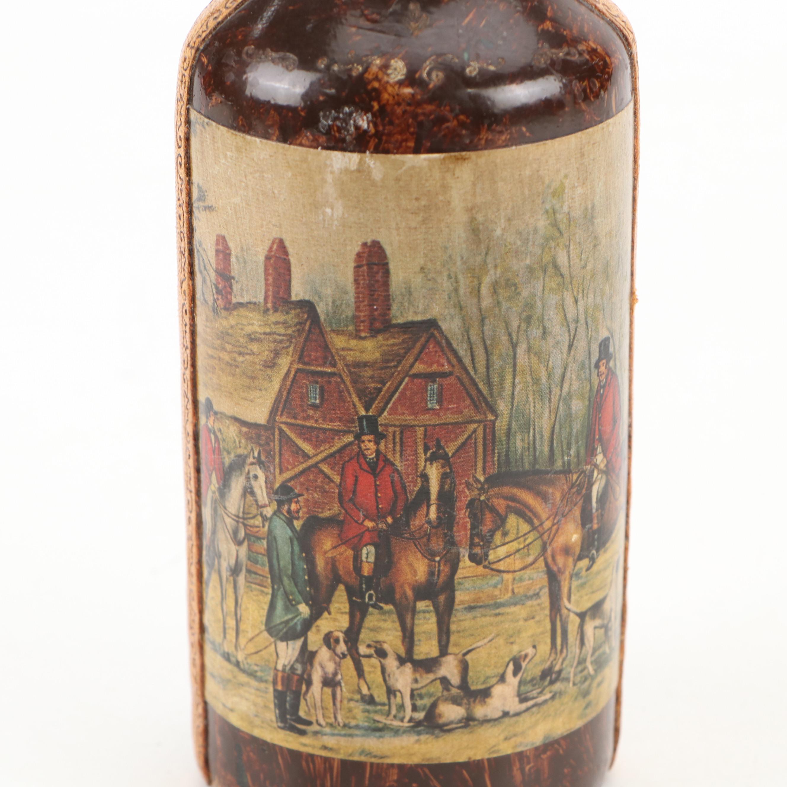 Georgian Style Brass and Copper Four Bottle Wine Chiller with Decoupage Decanter