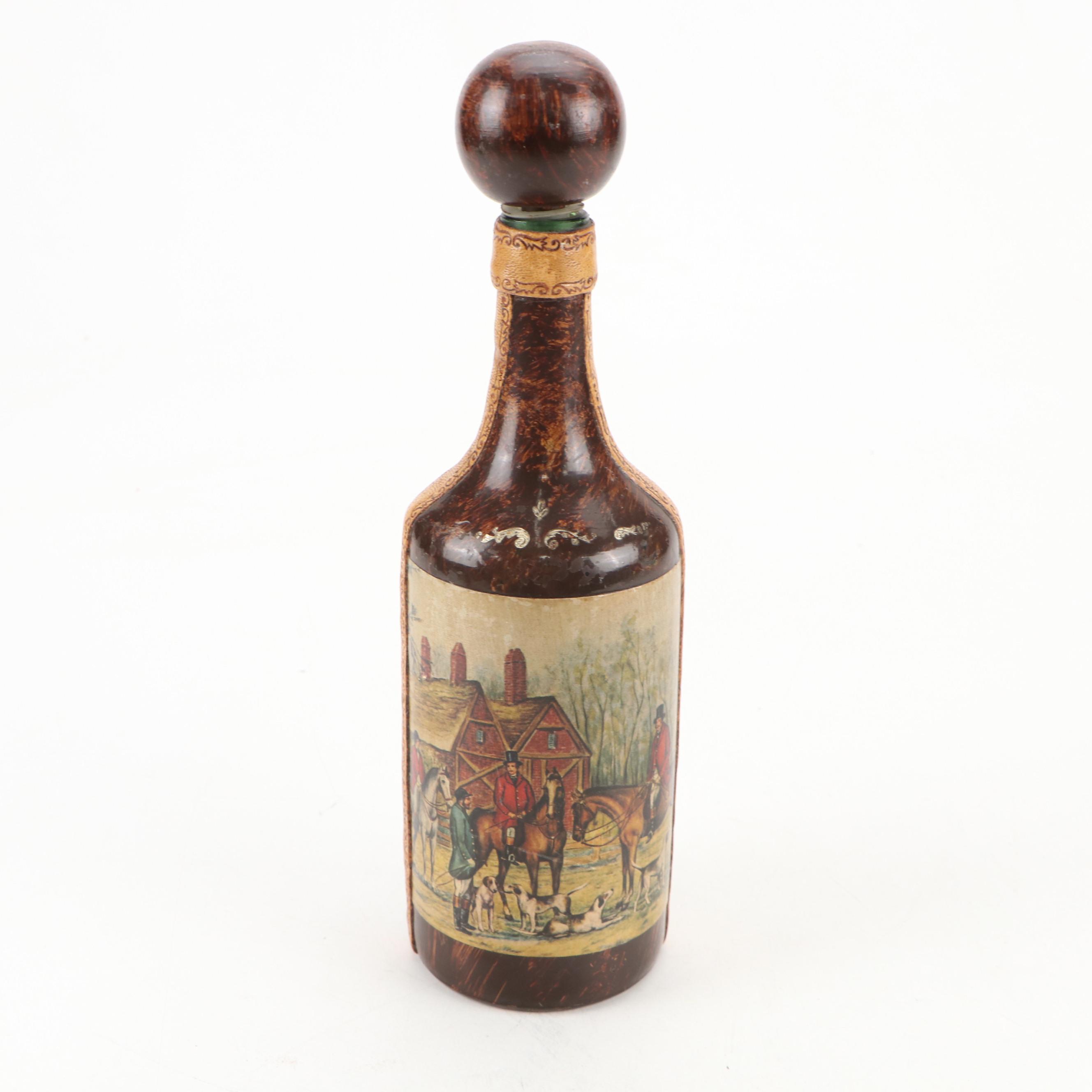 Georgian Style Brass and Copper Four Bottle Wine Chiller with Decoupage Decanter