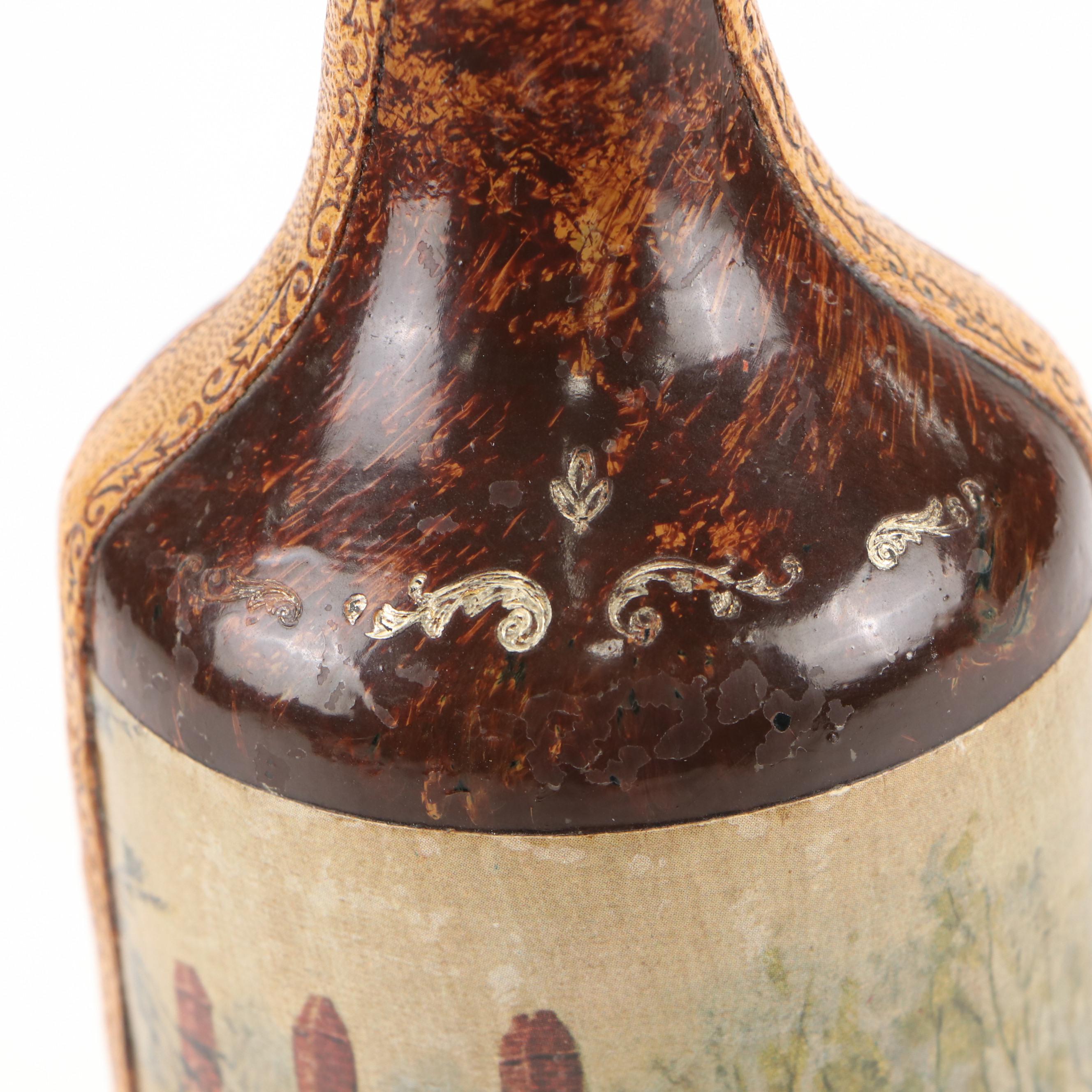 Georgian Style Brass and Copper Four Bottle Wine Chiller with Decoupage Decanter