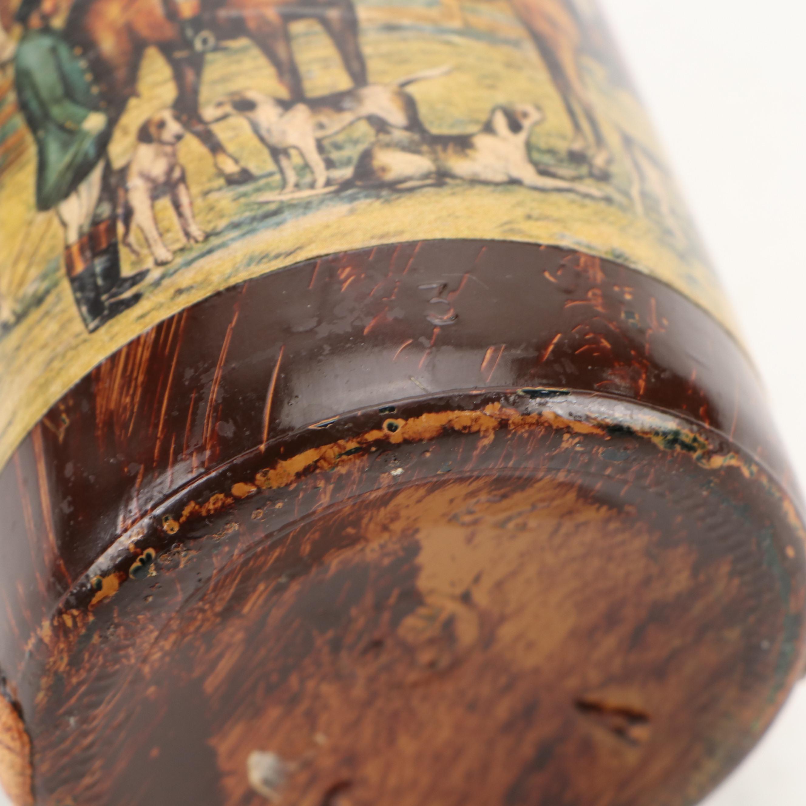 Georgian Style Brass and Copper Four Bottle Wine Chiller with Decoupage Decanter