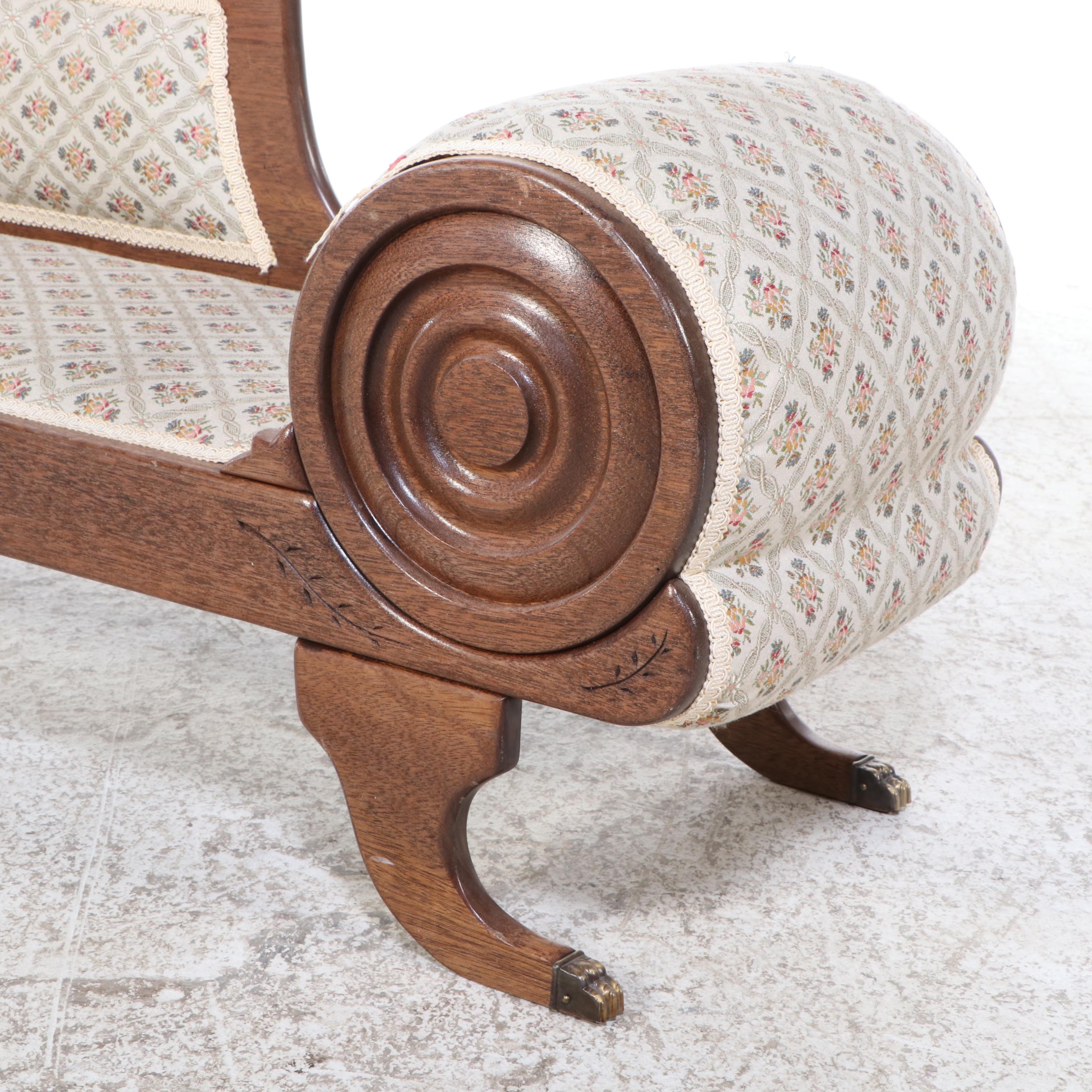 French Empire Style Carved Oak Recamier, 20th Century