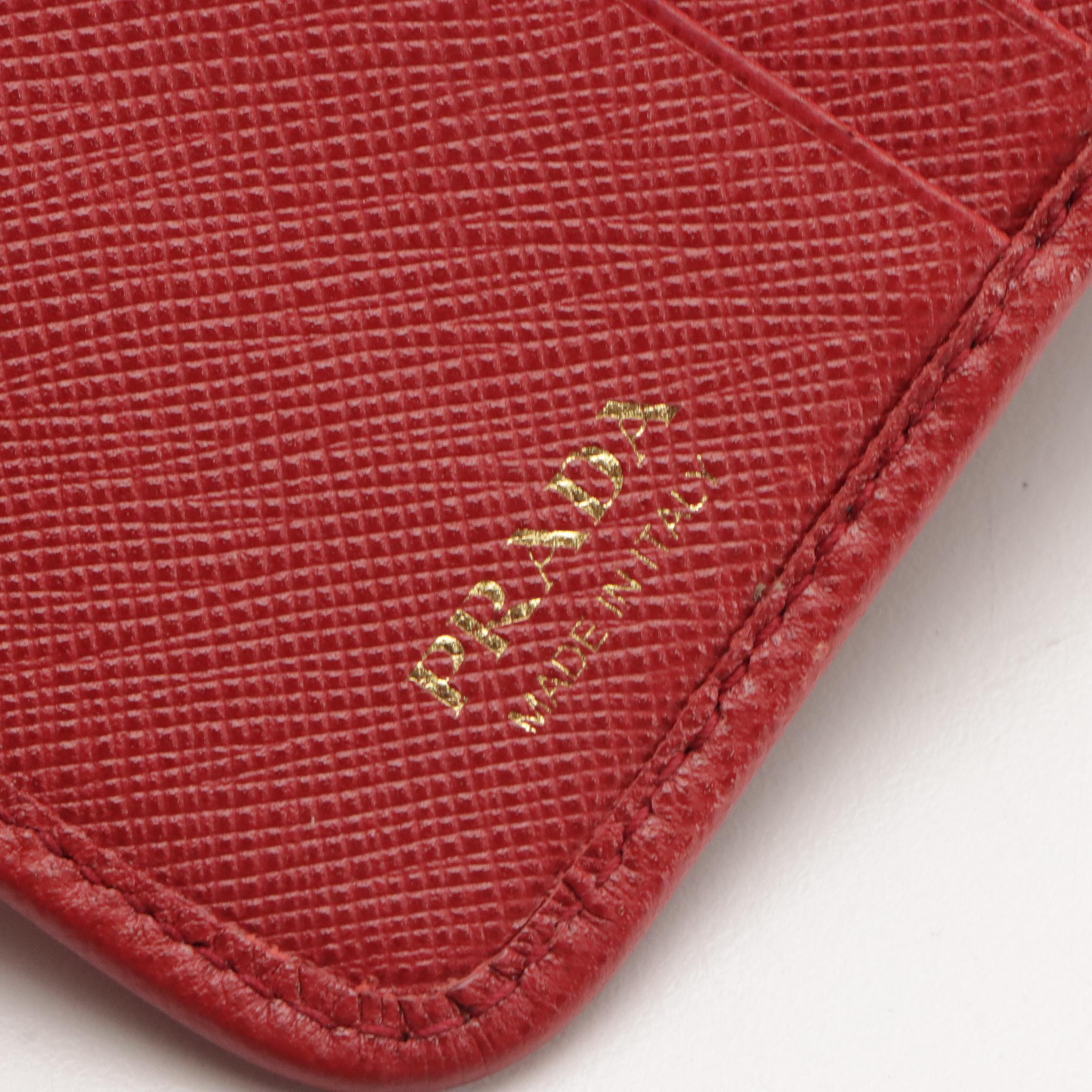 Prada Red Saffiano Leather Zip-Around Compact Wallet
