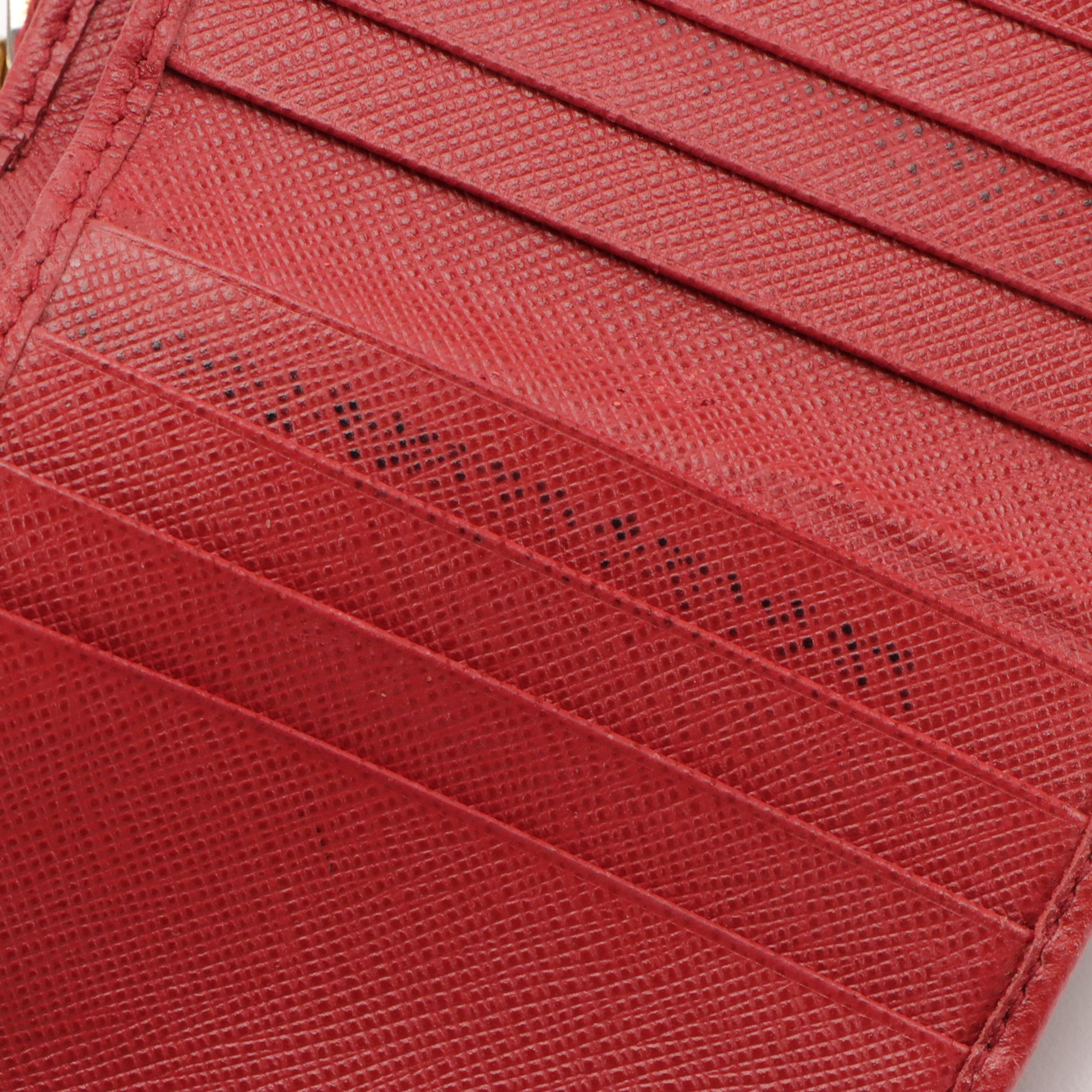 Prada Red Saffiano Leather Zip-Around Compact Wallet