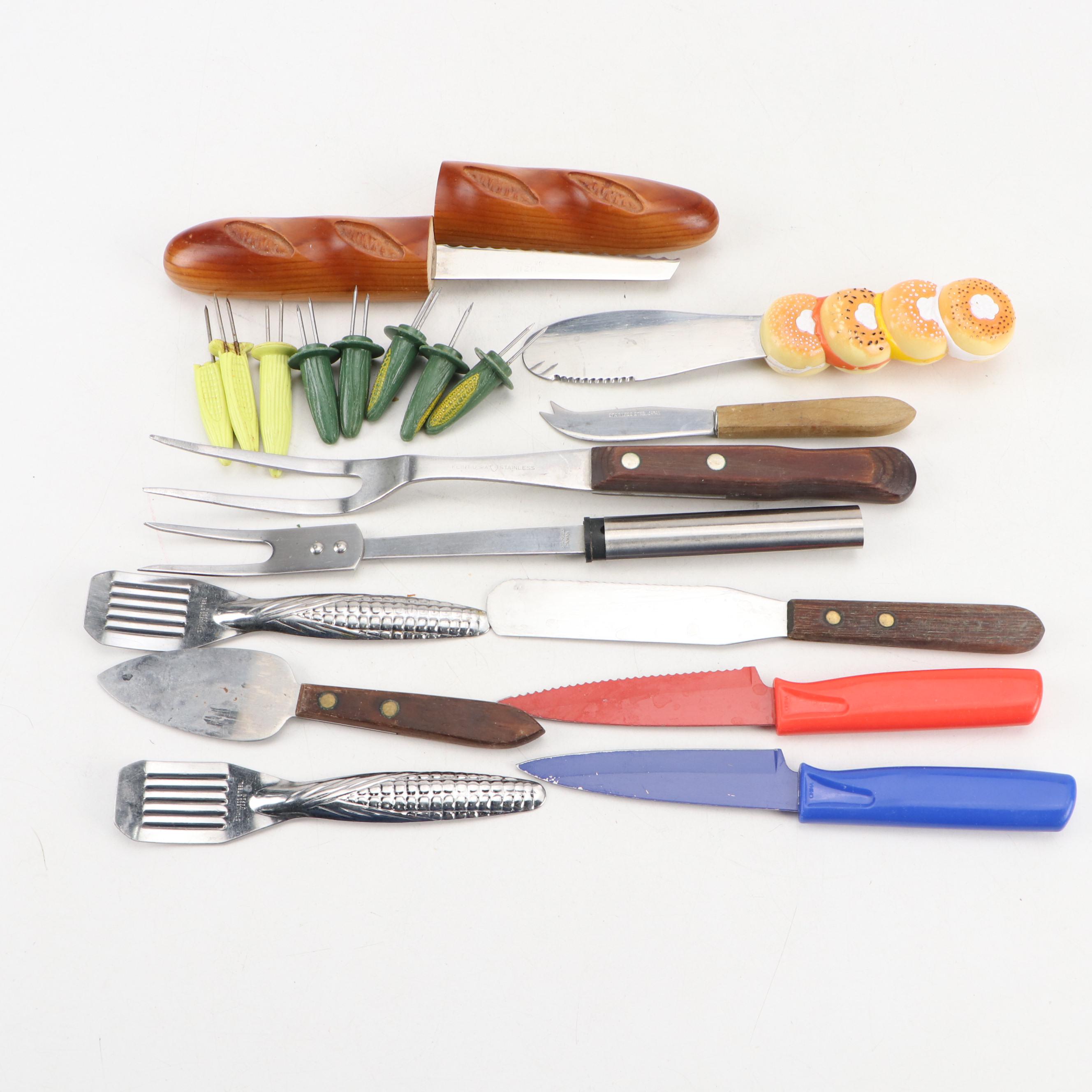 Artist's Palette Shaped Platter with Corn Cob Holders and Other Utensils