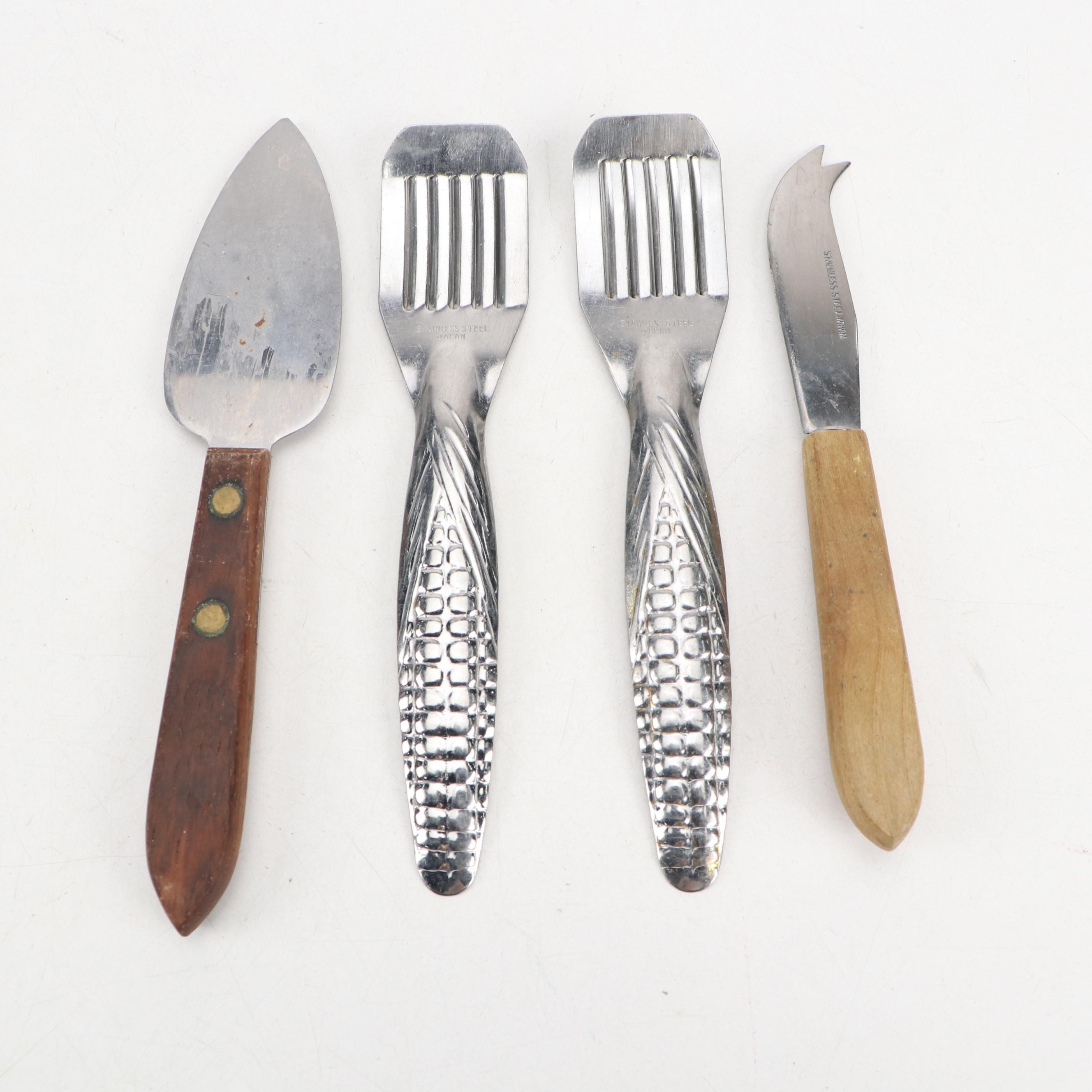 Artist's Palette Shaped Platter with Corn Cob Holders and Other Utensils