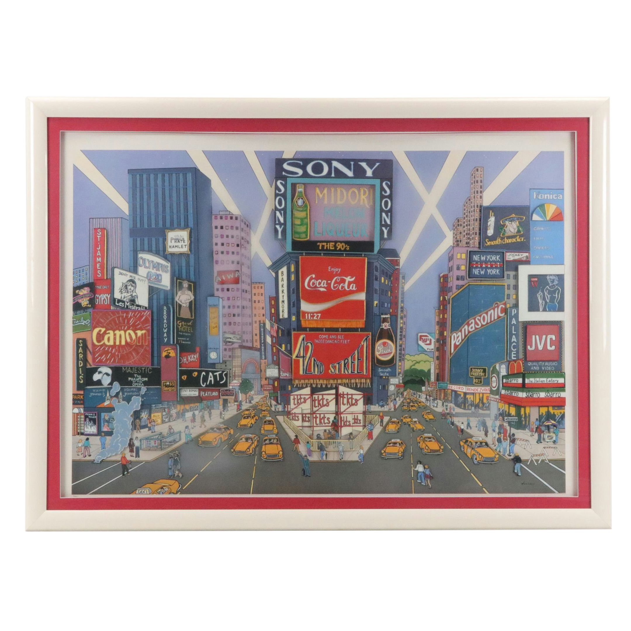 Richard Danskin 3-D Embellished Offset Lithograph "Times Square," 1992