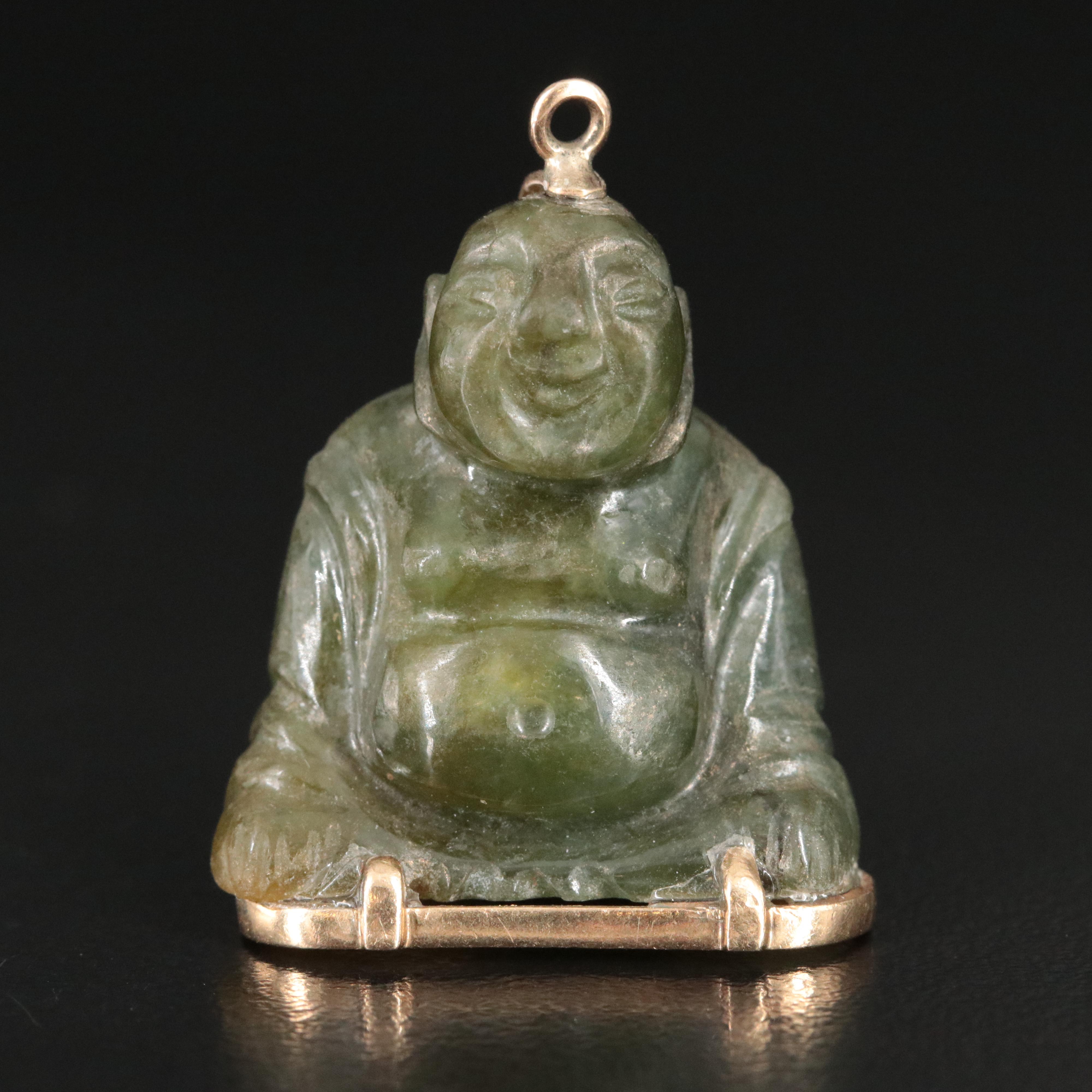 14K Jadeite Carved Budai Pendant