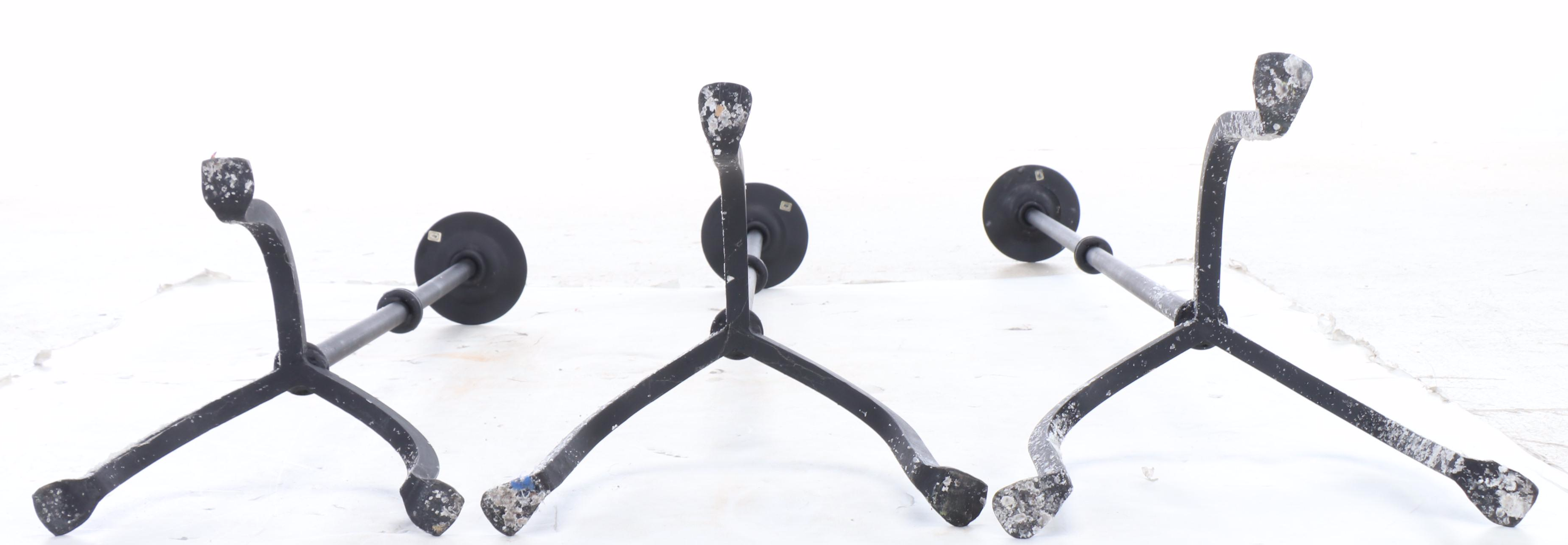 Three Cast Iron Floor Standing Candle Prickets