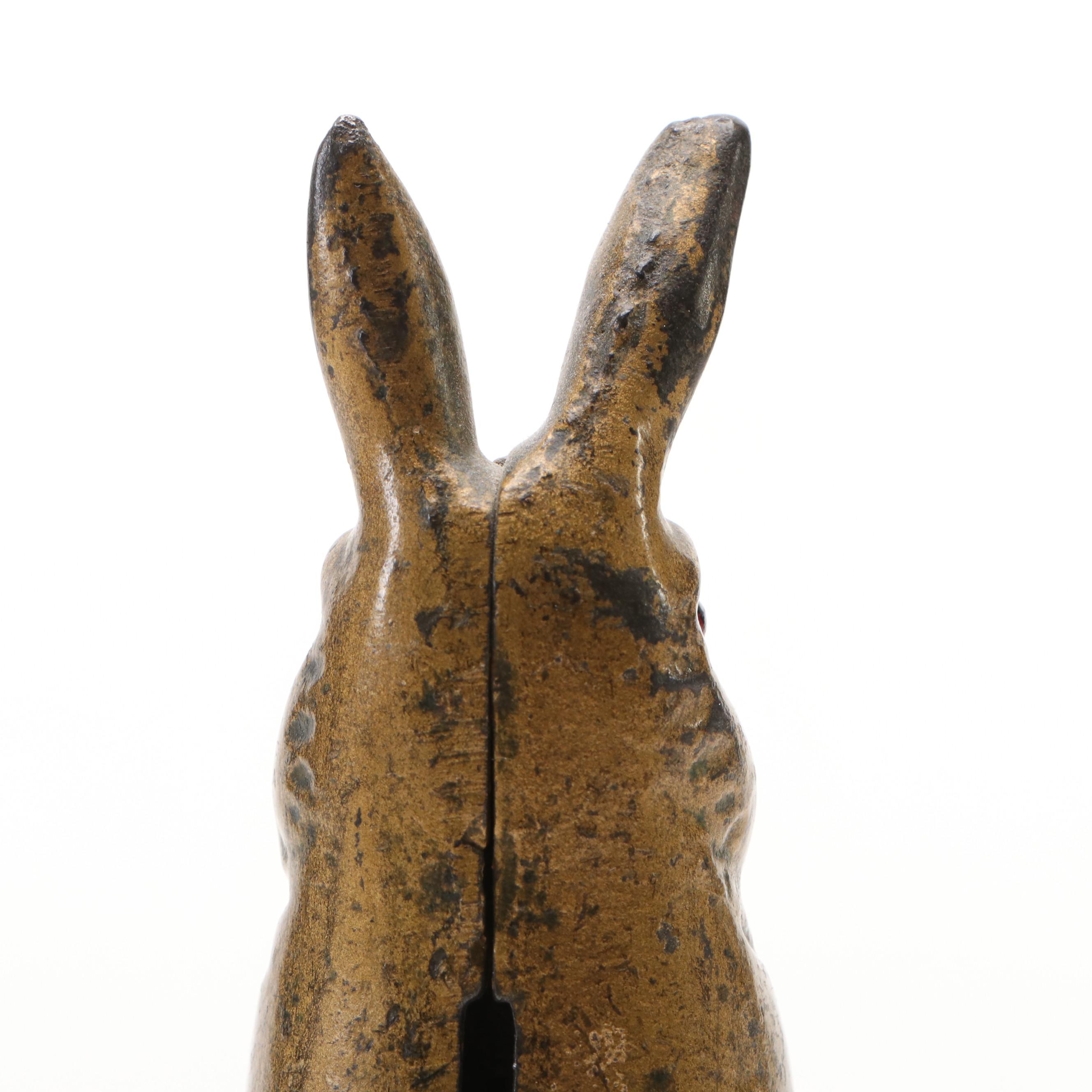 Cold-Painted Cast Iron Sitting Rabbit Coin Bank