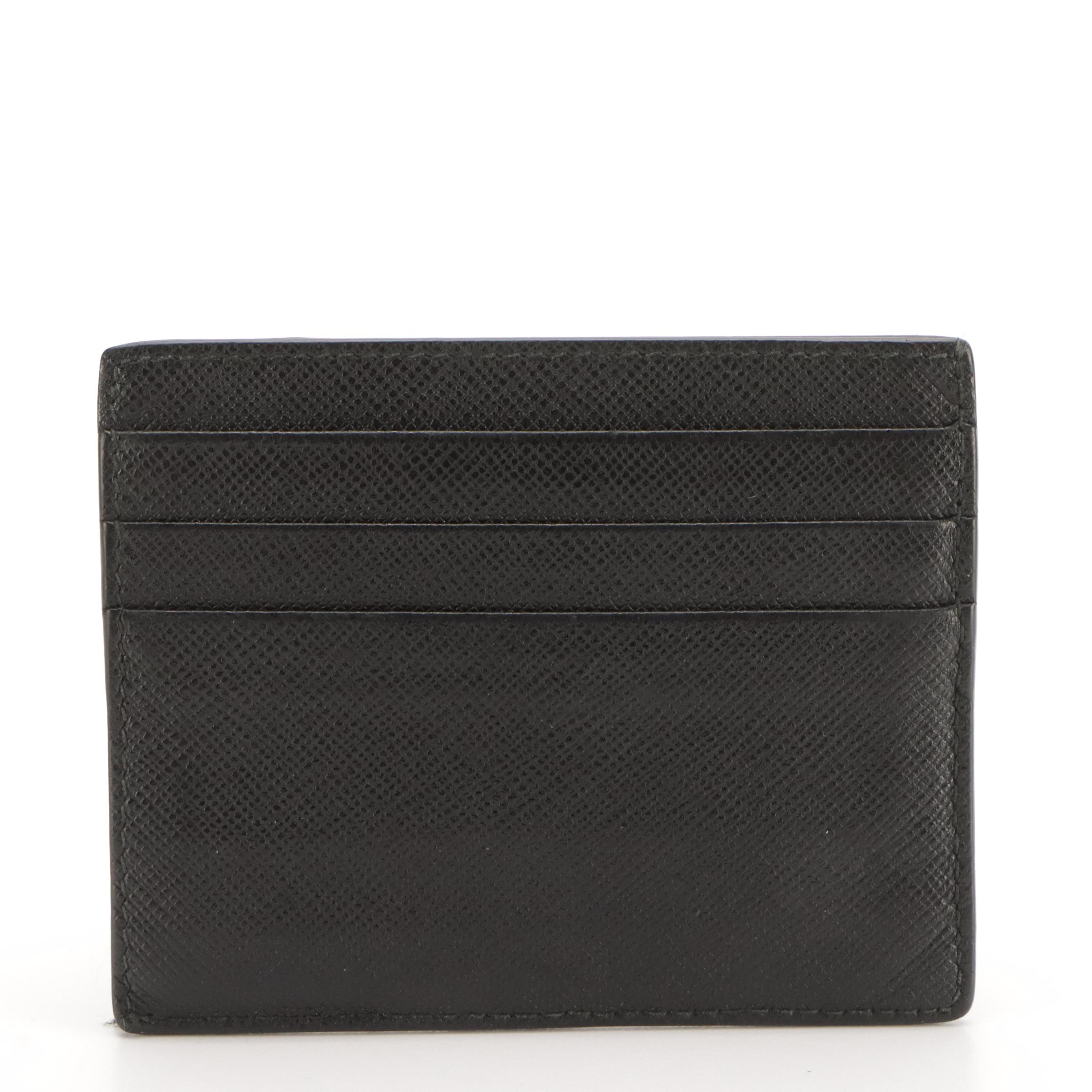 Prada Card Holder in Black Leather with Red Prada Logo Corner