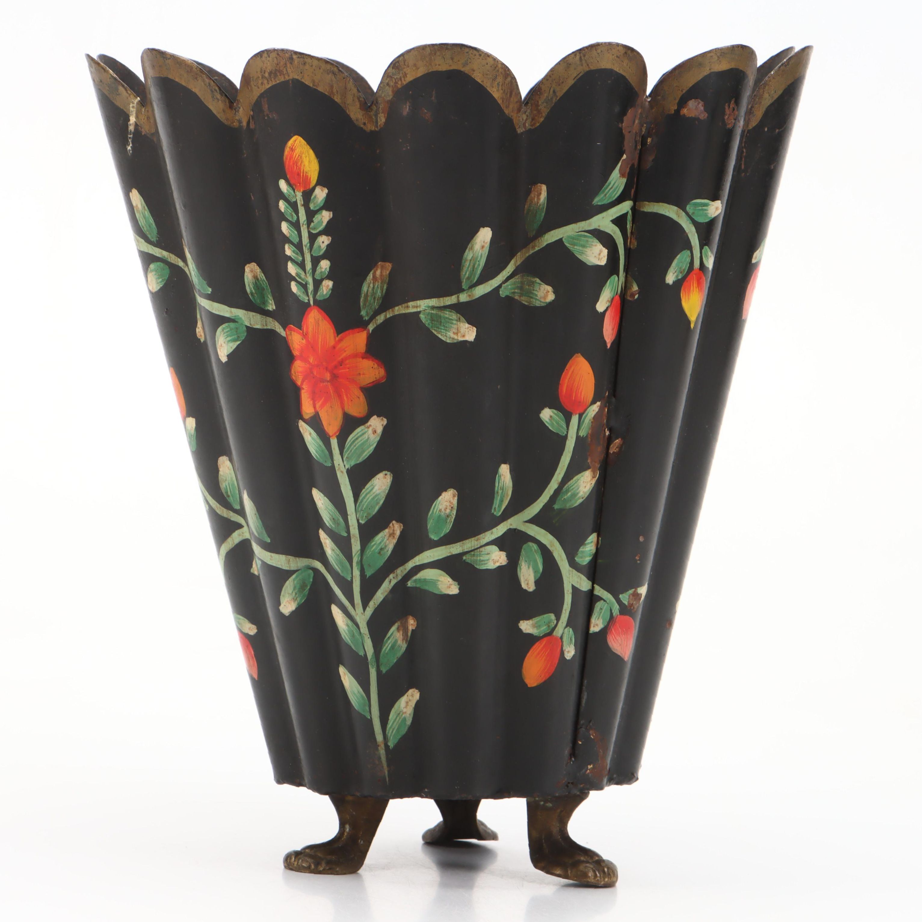 Victorian Style Toleware Footed Planter, 20th Century