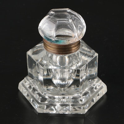 Hexagonal Pressed Glass Inkwell Hexagonal Pressed Glass Inkwell