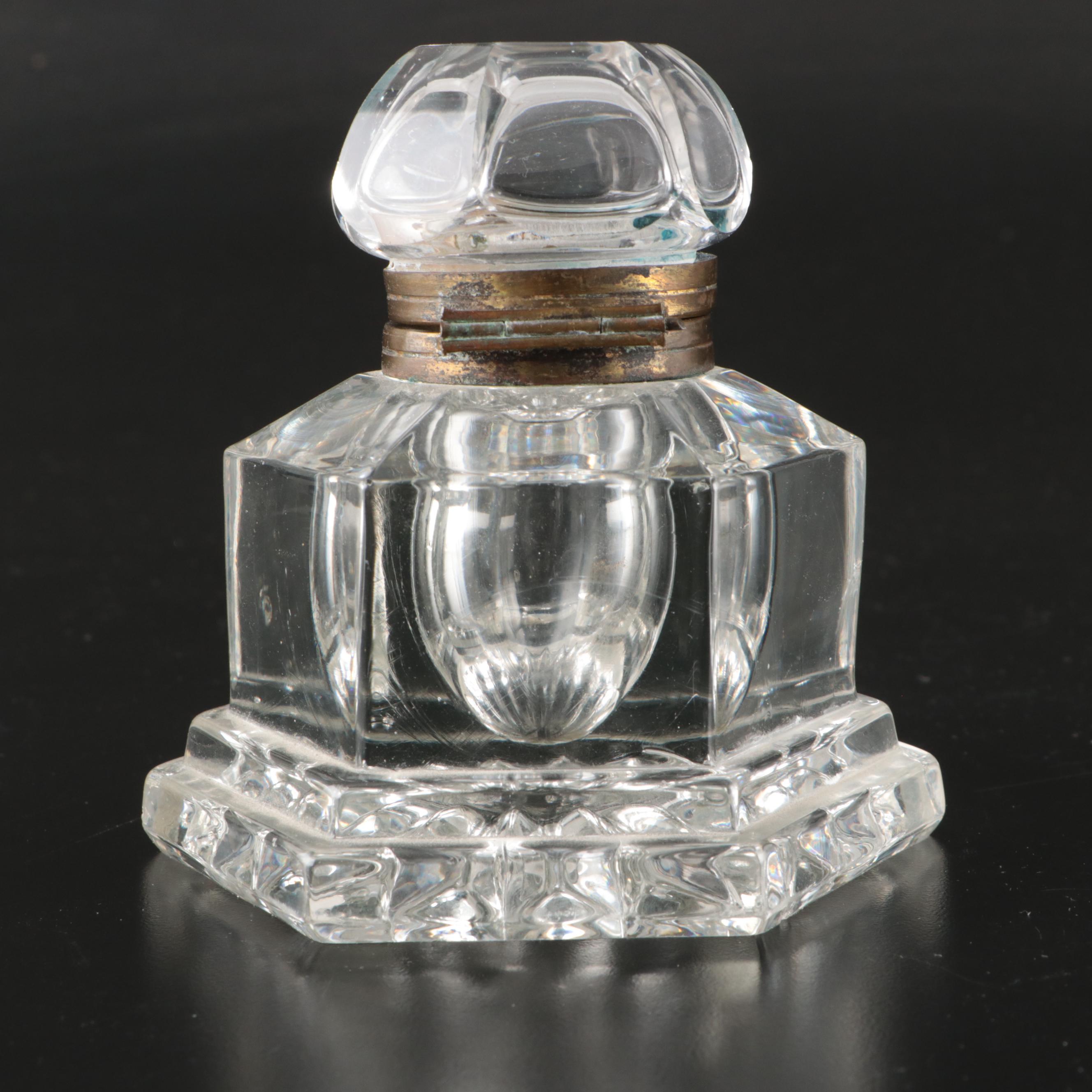 Hexagonal Pressed Glass Inkwell