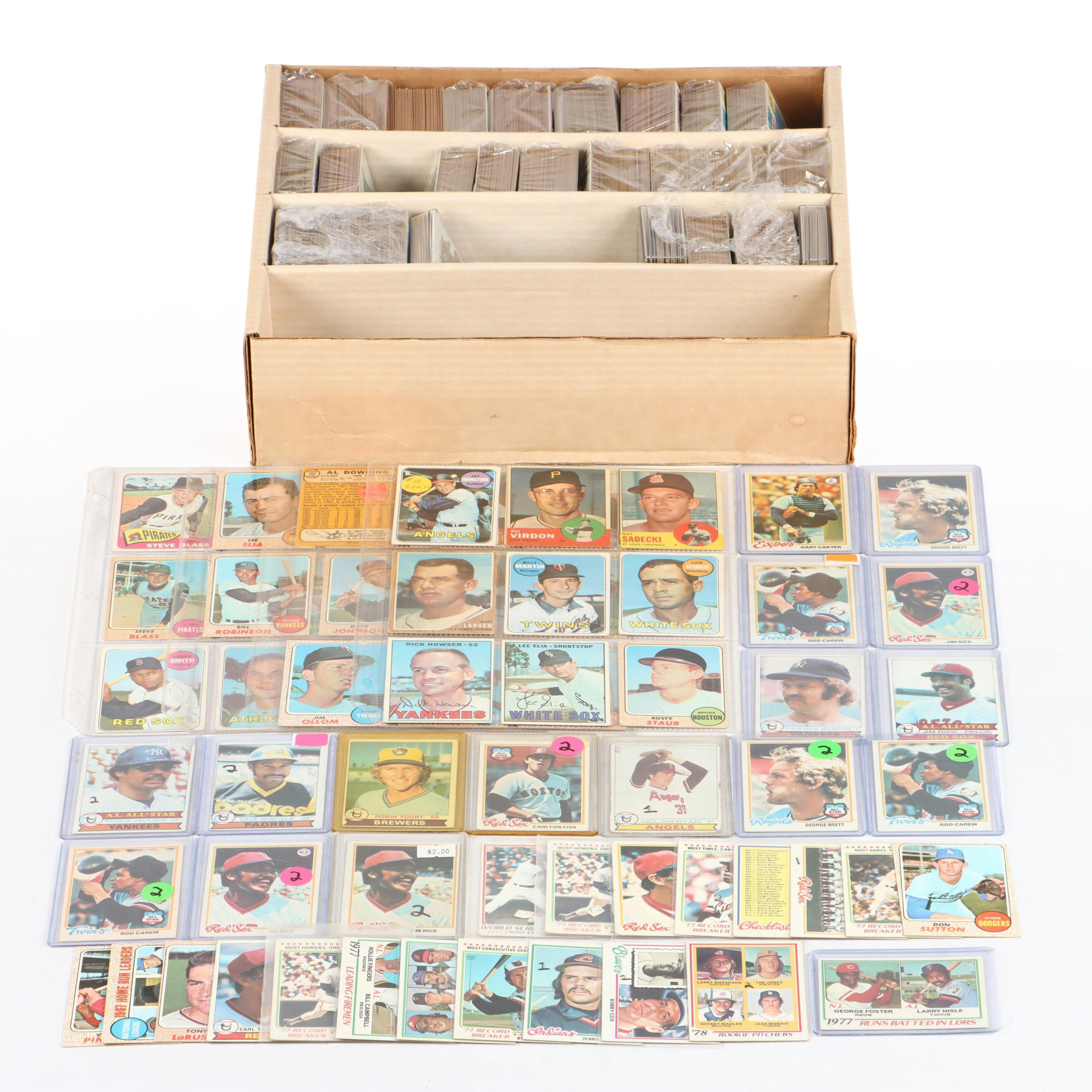 Topps Baseball Cards Featuring Reggie Jackson, Hank Aaron, and More, 1960s-1970s