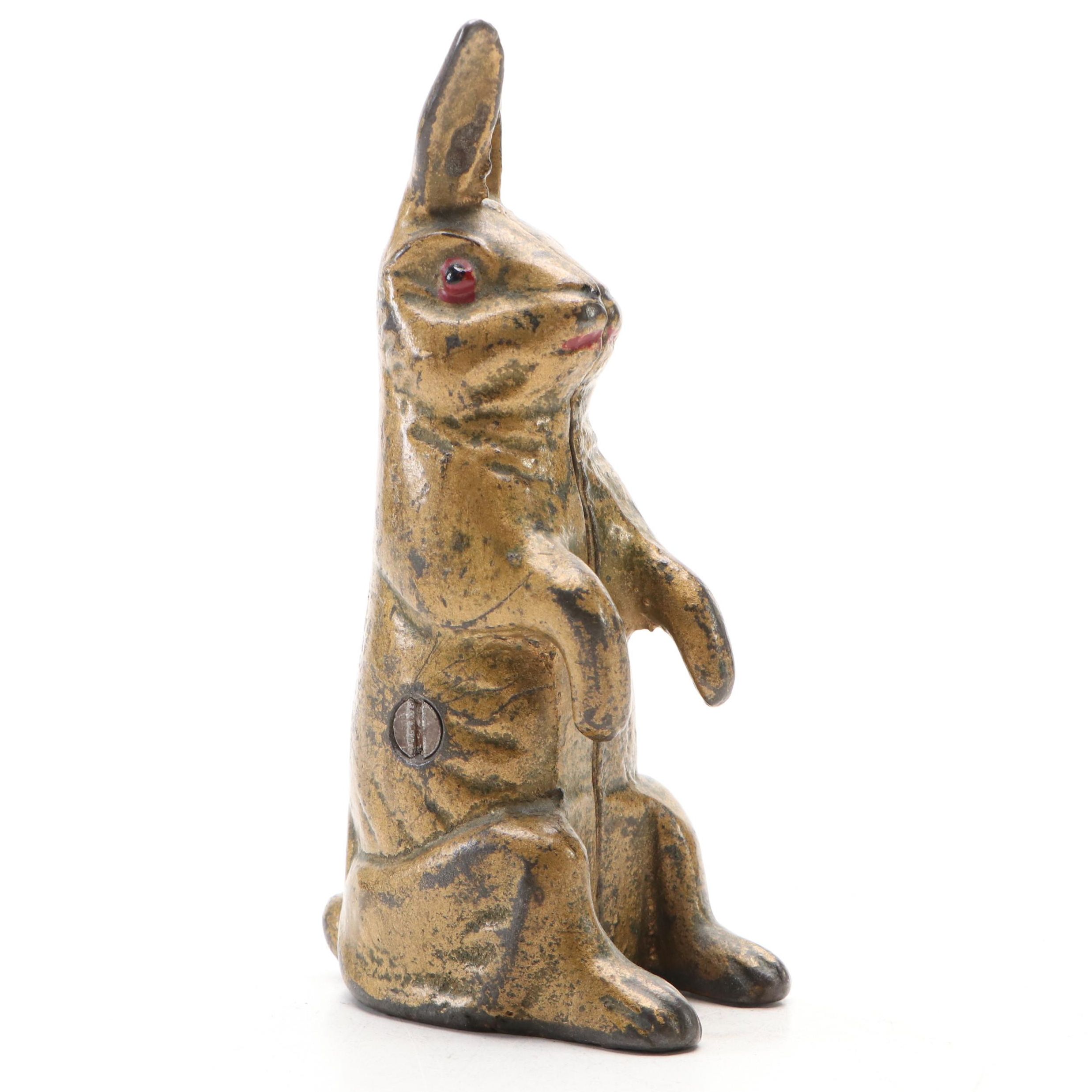 Cold-Painted Cast Iron Sitting Rabbit Coin Bank