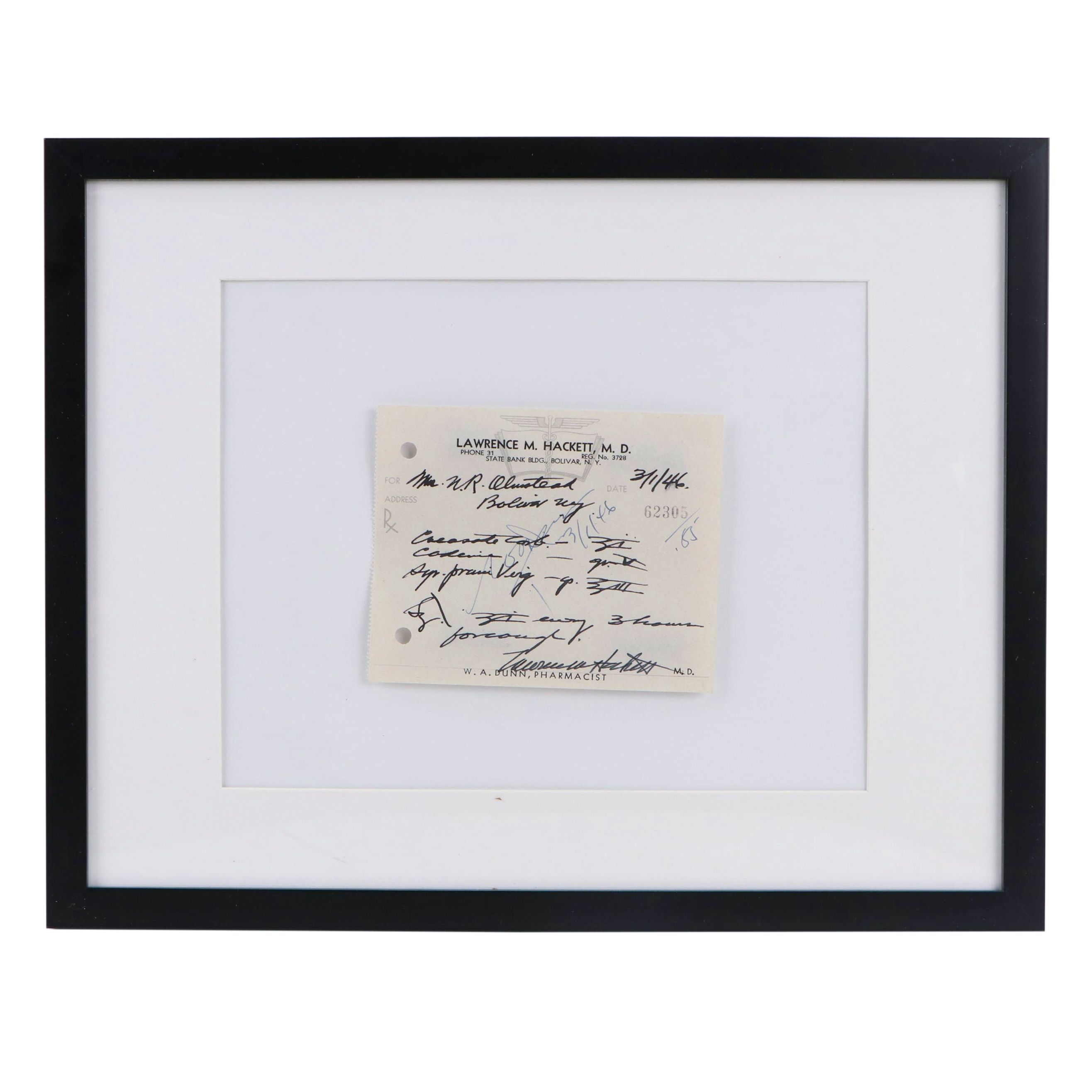 Prescription Form for Codeine, 1946