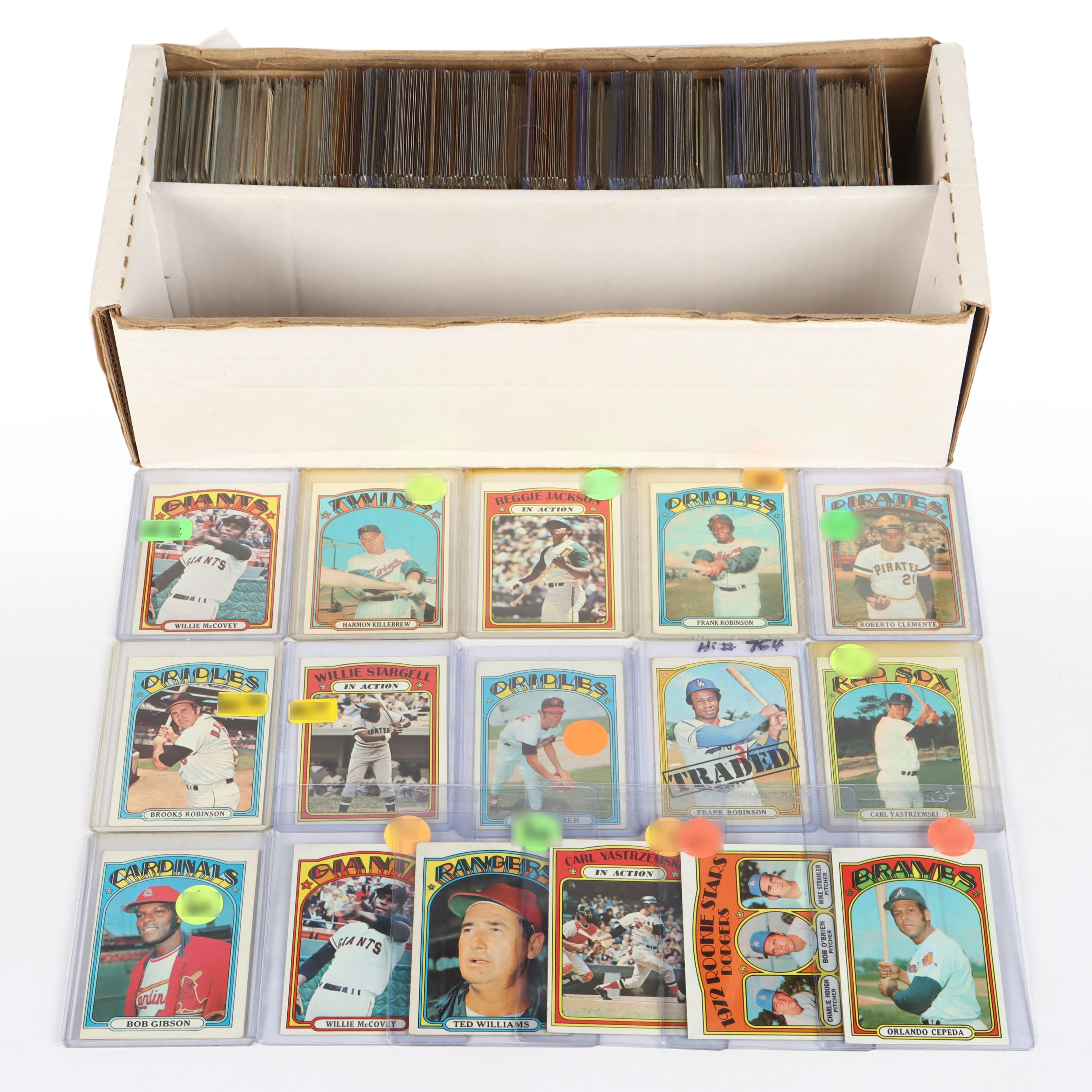 1972 Topps Baseball Cards Featuring Roberto Clemente, Ted Williams, and More