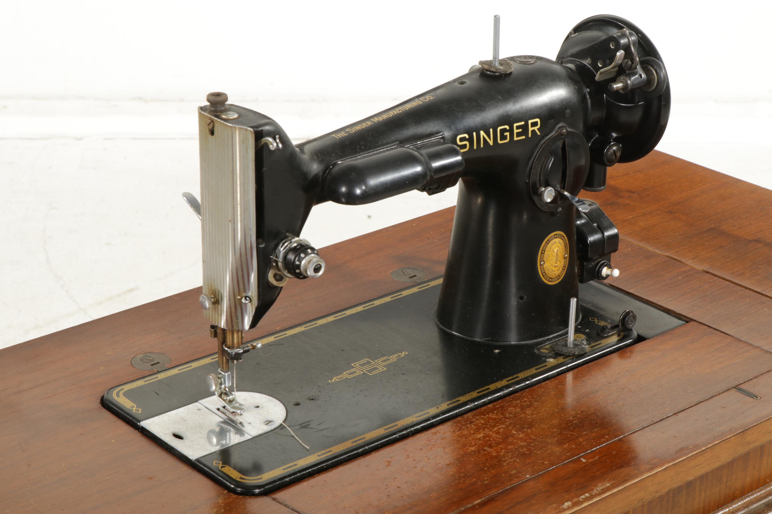Singer Model 201 Sewing Machine in Art Deco Work Table