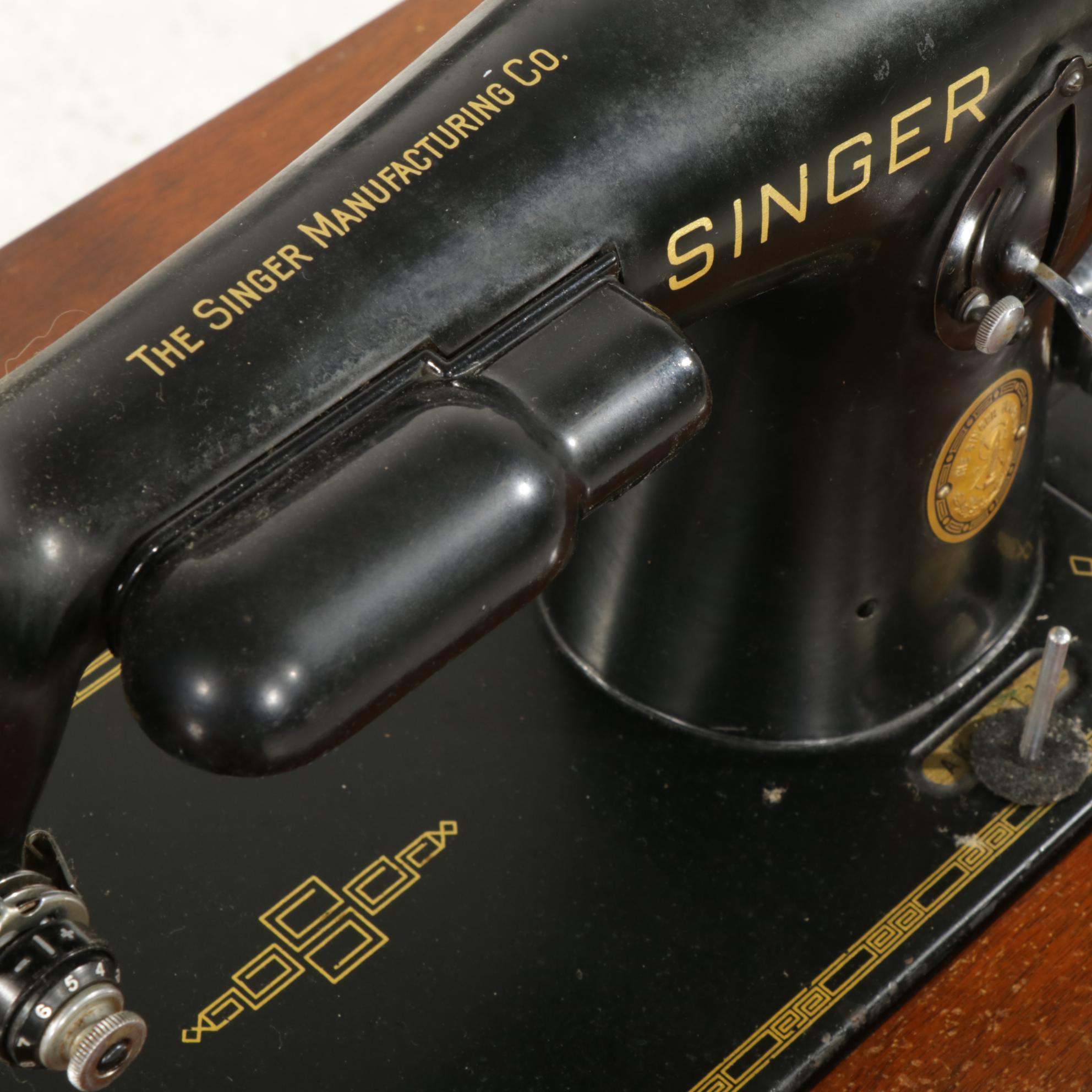 Singer Model 201 Sewing Machine in Art Deco Work Table