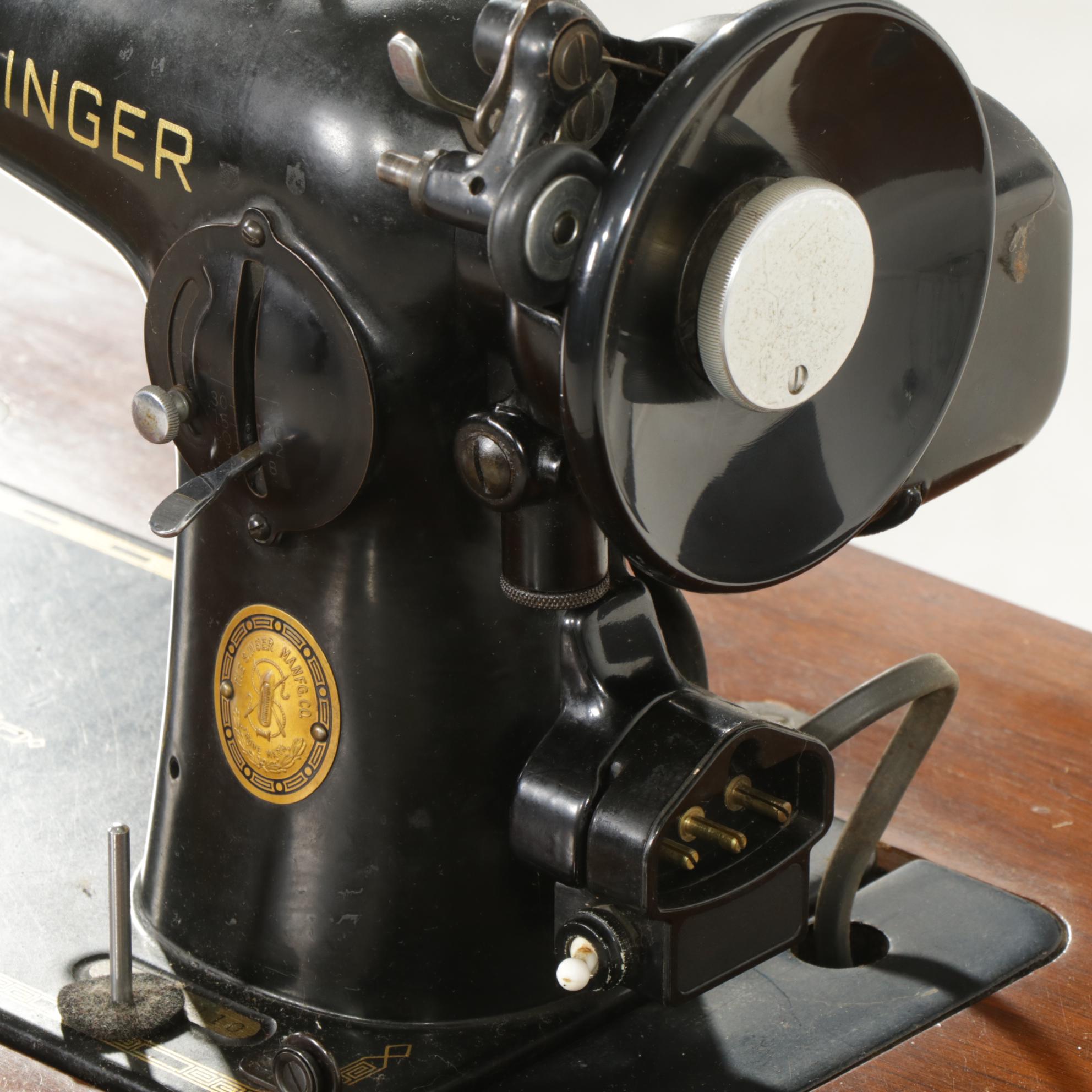 Singer Model 201 Sewing Machine in Art Deco Work Table