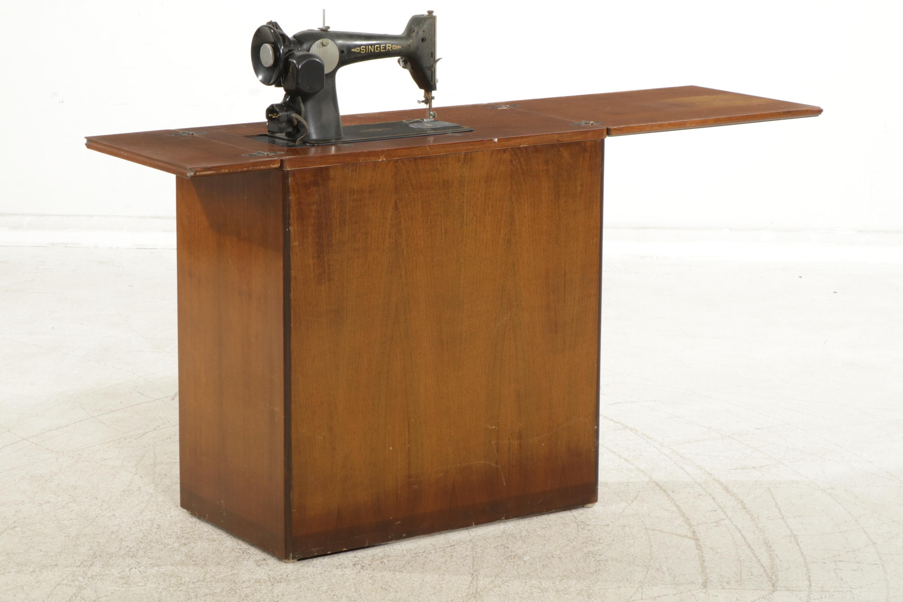 Singer Model 201 Sewing Machine in Art Deco Work Table