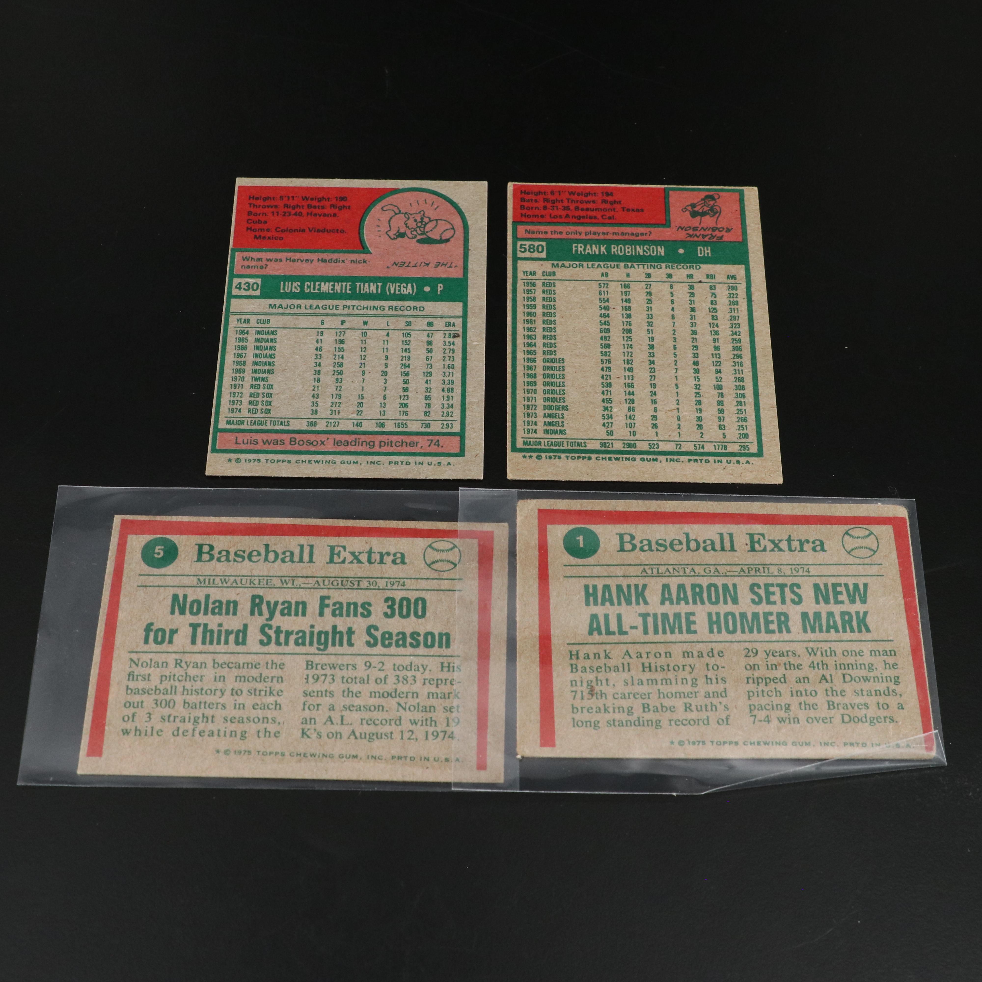 1975 Topps Mini Baseball Cards Featuring Hank Aaron, Nolan Ryan, and More