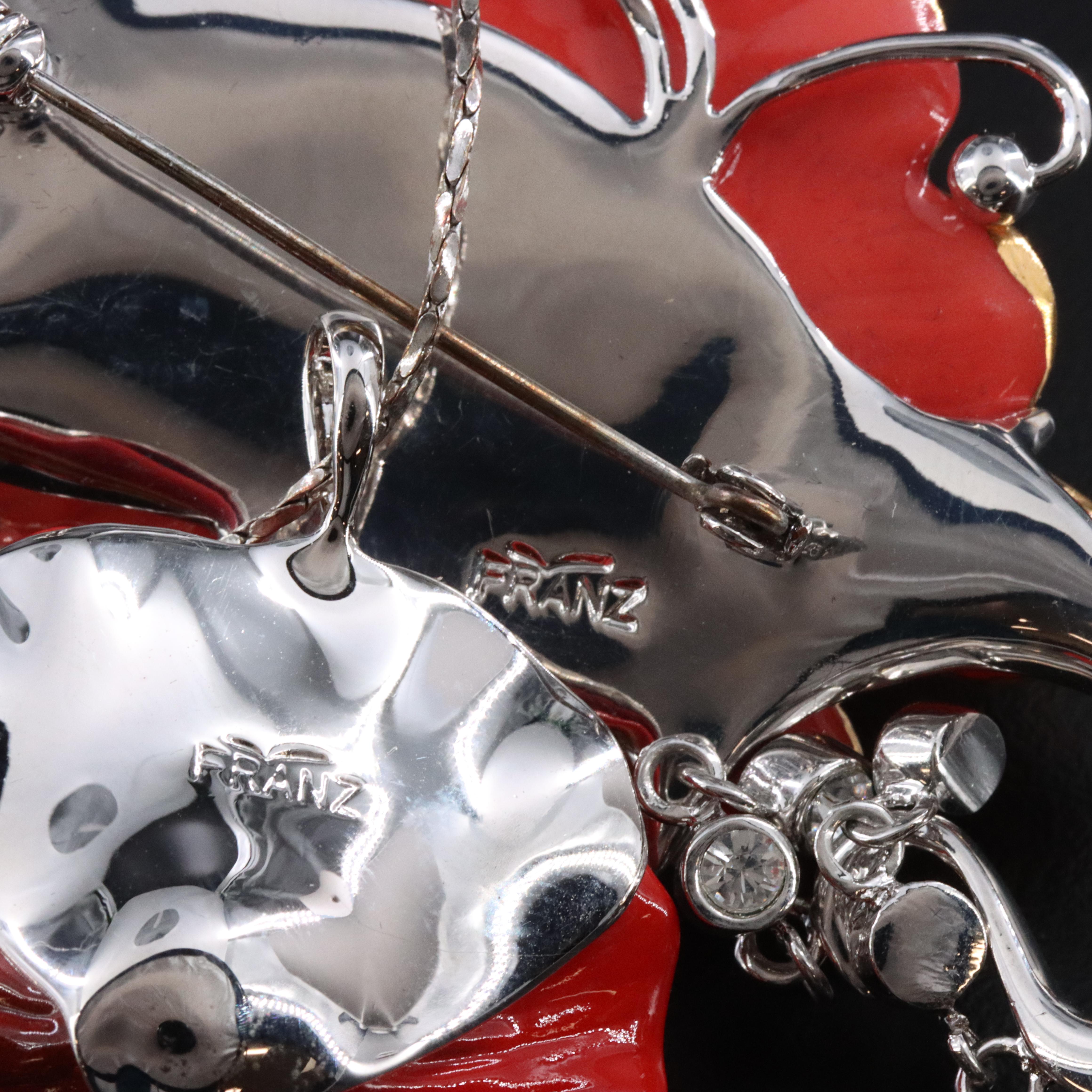 Franz Porcelain and Rhinestone Flower Jewelry Including Pansy and Peony