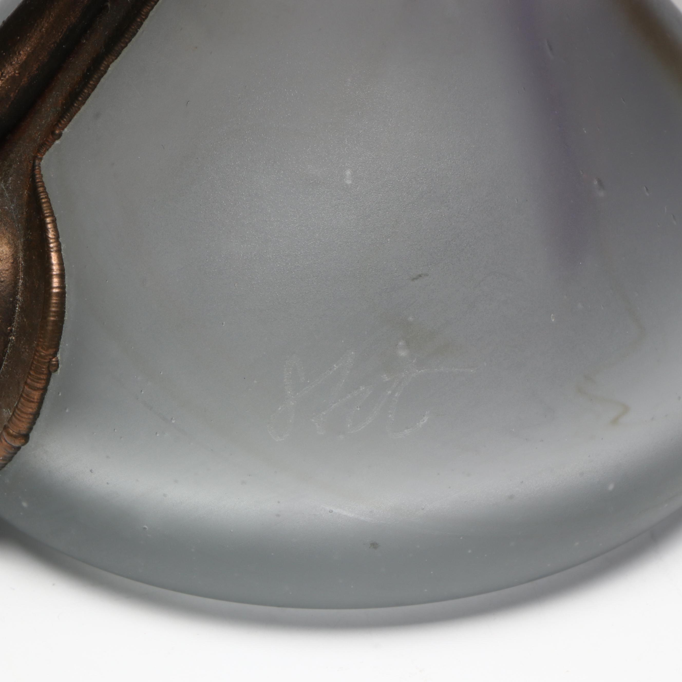 Romanian Flipi Ravert Style Blown Glass & Copper Colored Metal Accent Vase