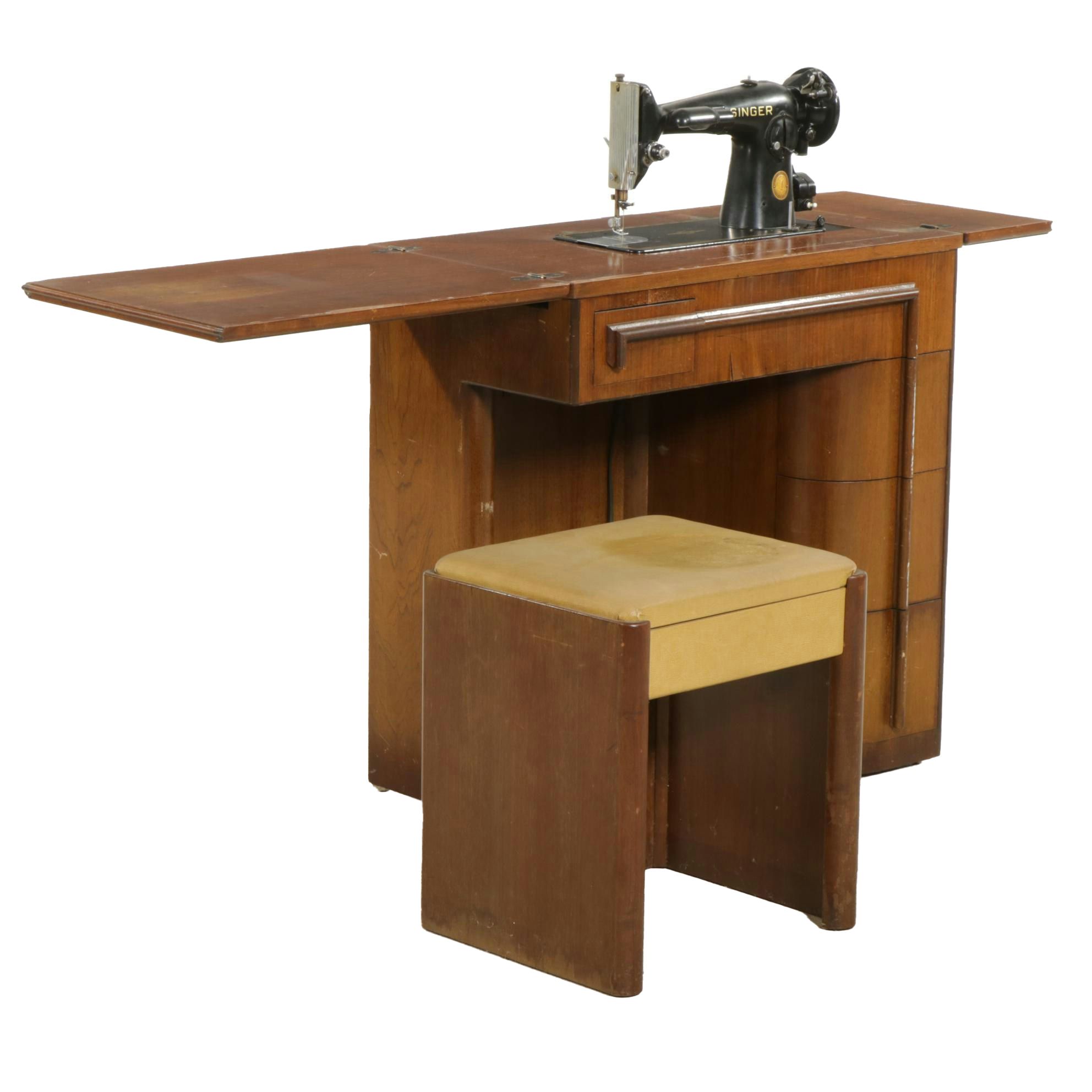 Singer Model 201 Sewing Machine in Art Deco Work Table