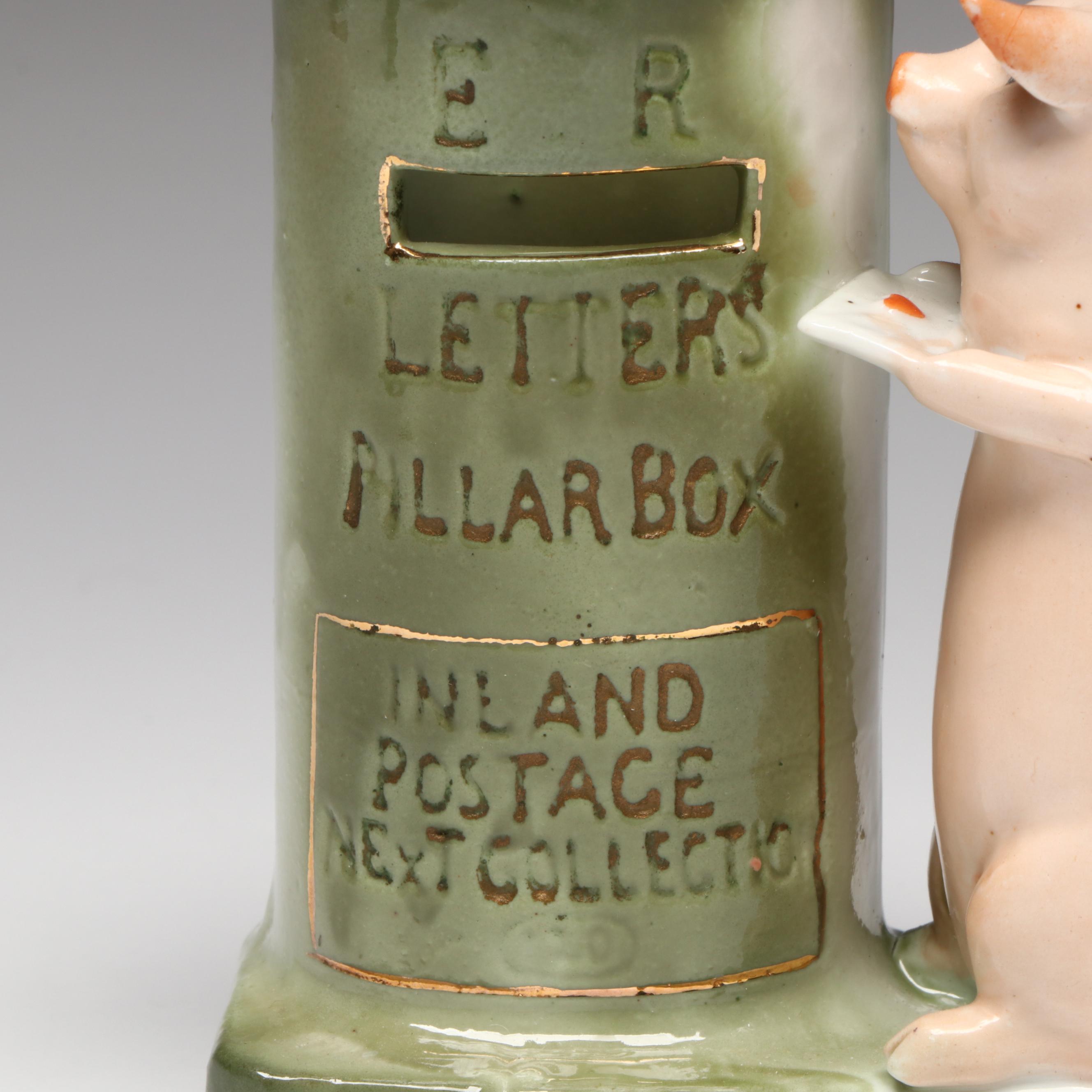 German Porcelain Fairing Pig and Mailbox Spill Vase, Early 20th Century
