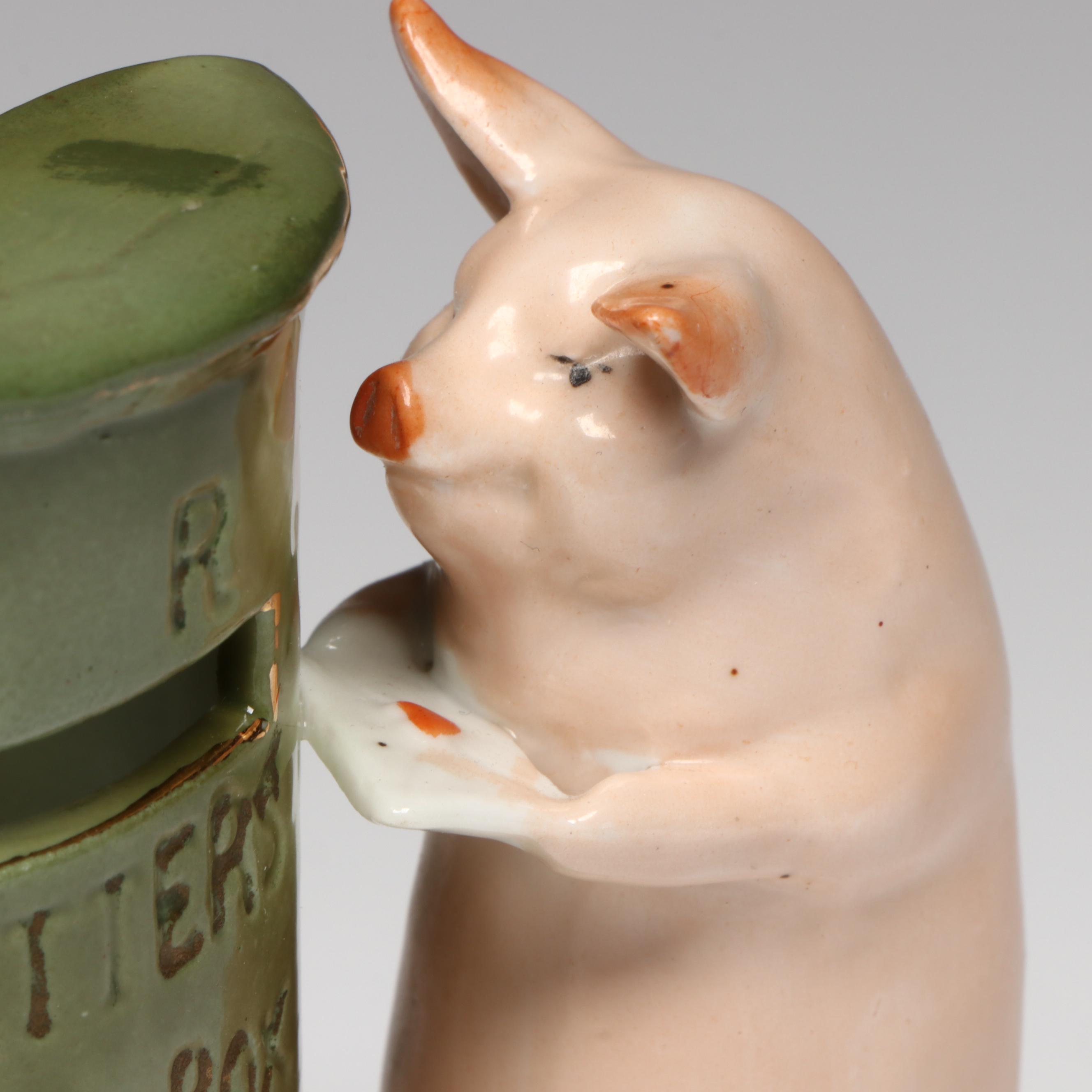 German Porcelain Fairing Pig and Mailbox Spill Vase, Early 20th Century
