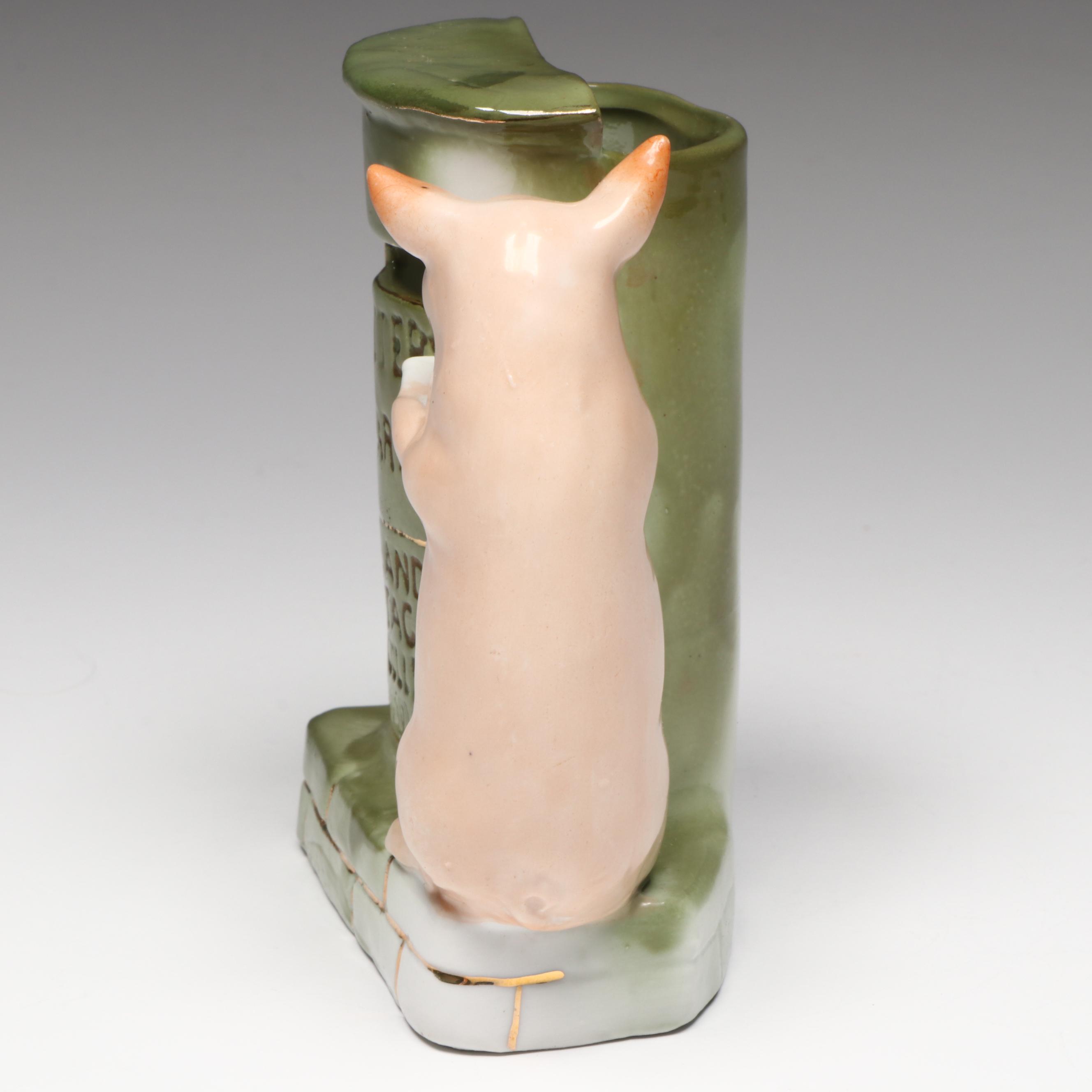 German Porcelain Fairing Pig and Mailbox Spill Vase, Early 20th Century