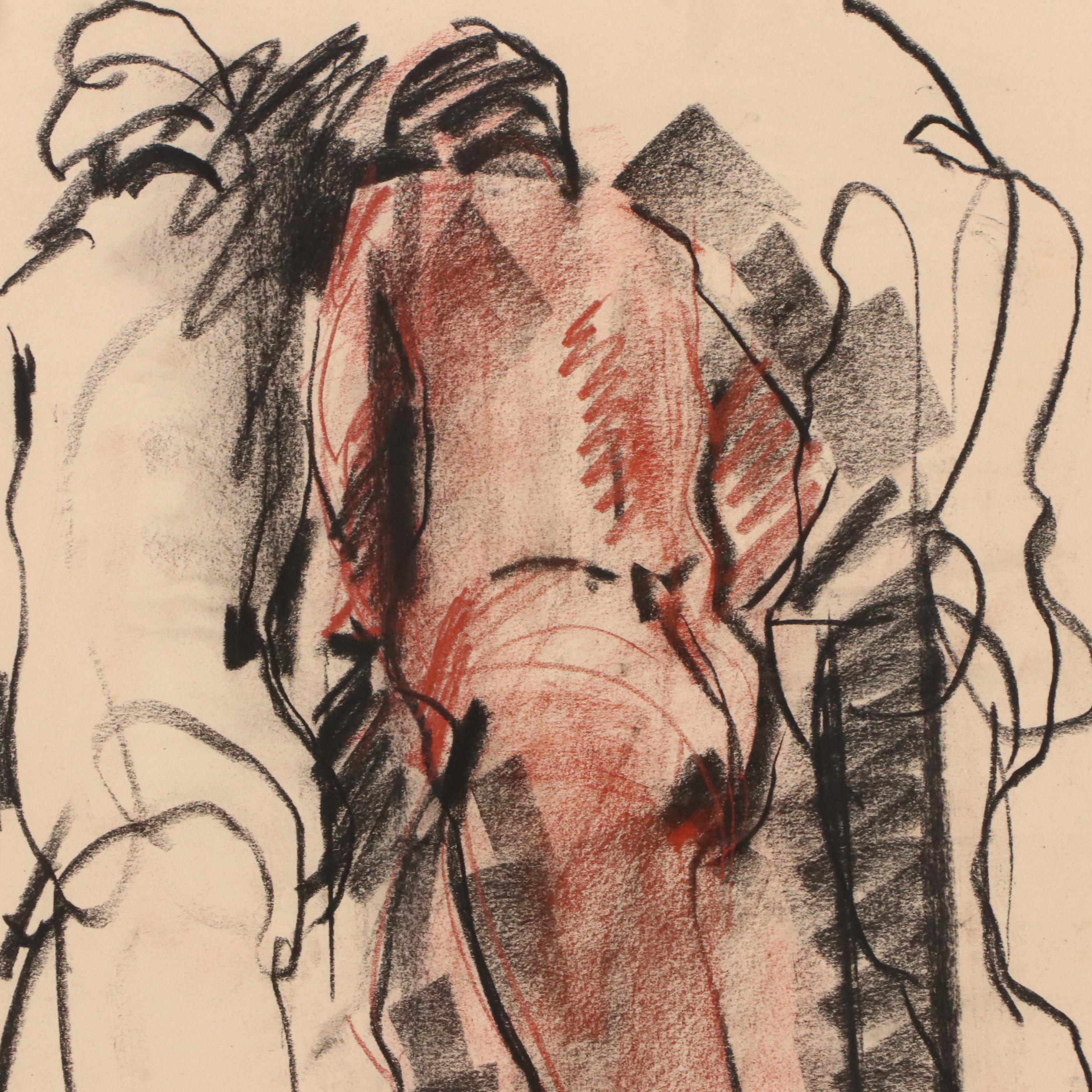 Jack Meanwell Modern Oil Pastel Figure Drawing, Late 20th Century