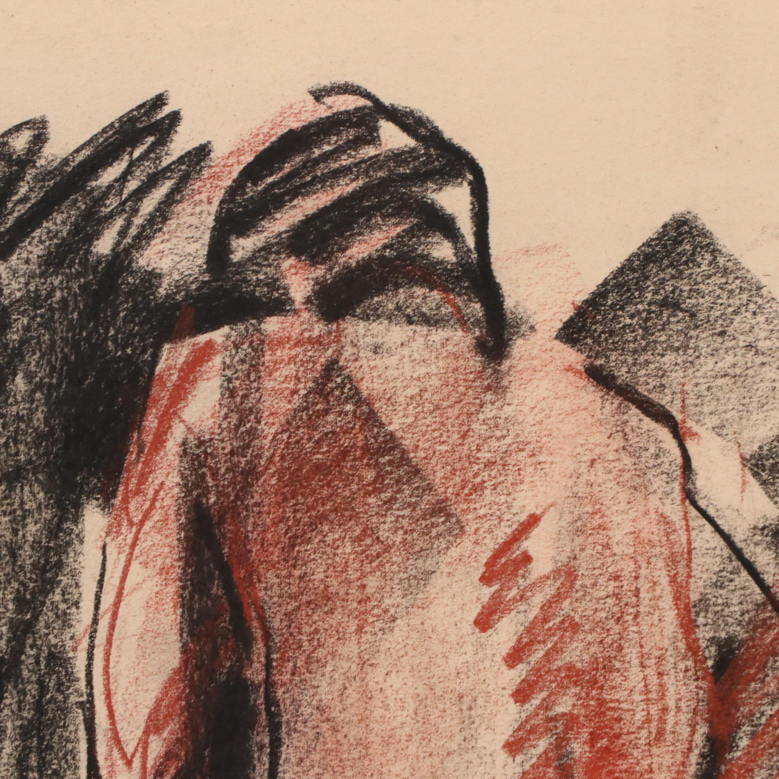 Jack Meanwell Modern Oil Pastel Figure Drawing, Late 20th Century