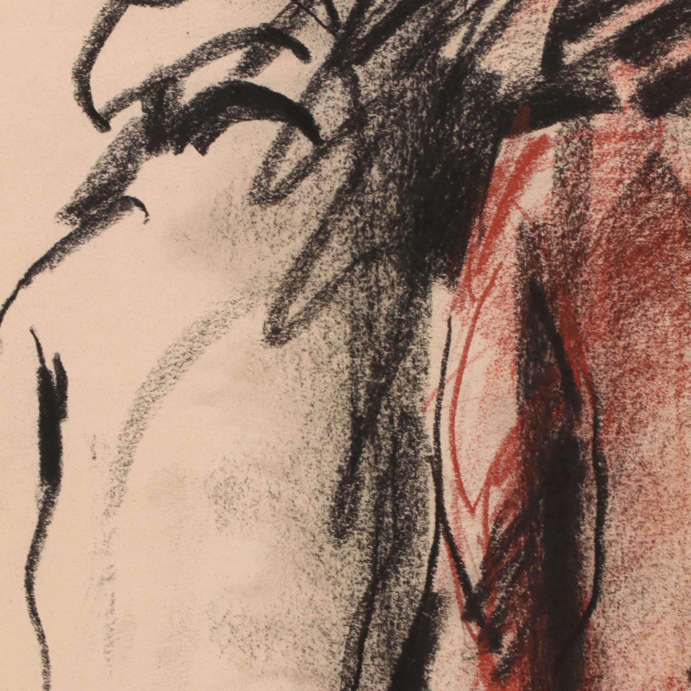 Jack Meanwell Modern Oil Pastel Figure Drawing, Late 20th Century