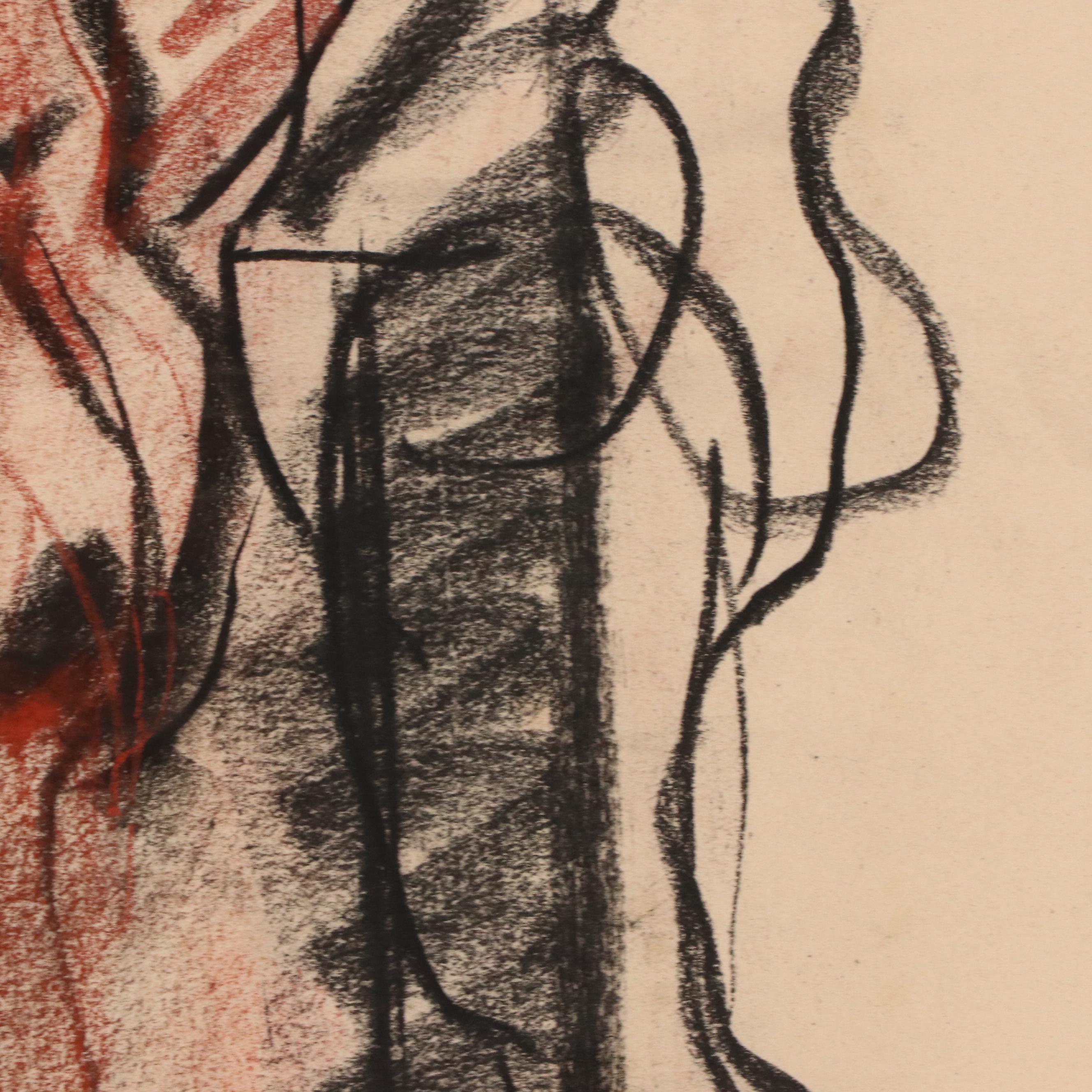 Jack Meanwell Modern Oil Pastel Figure Drawing, Late 20th Century