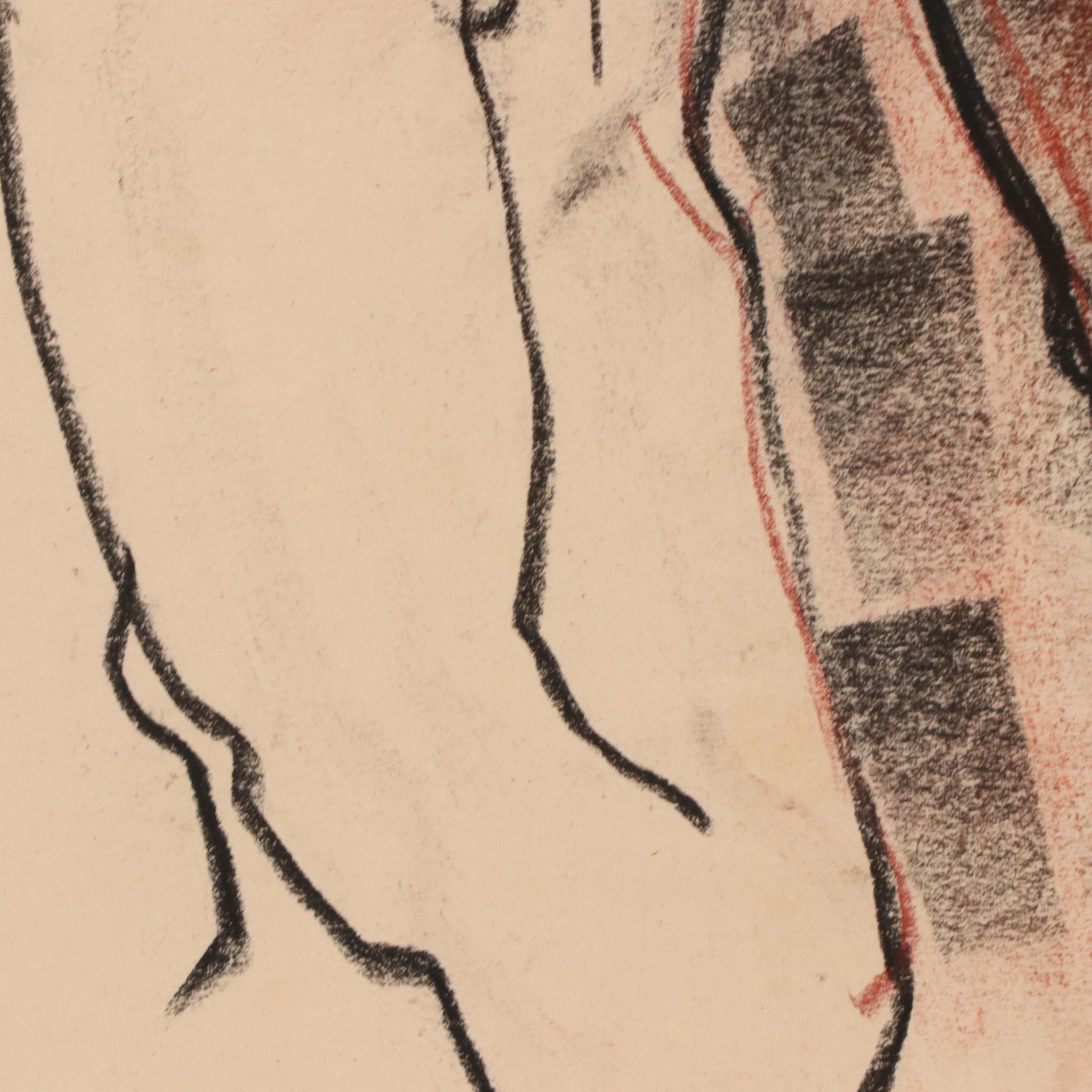 Jack Meanwell Modern Oil Pastel Figure Drawing, Late 20th Century