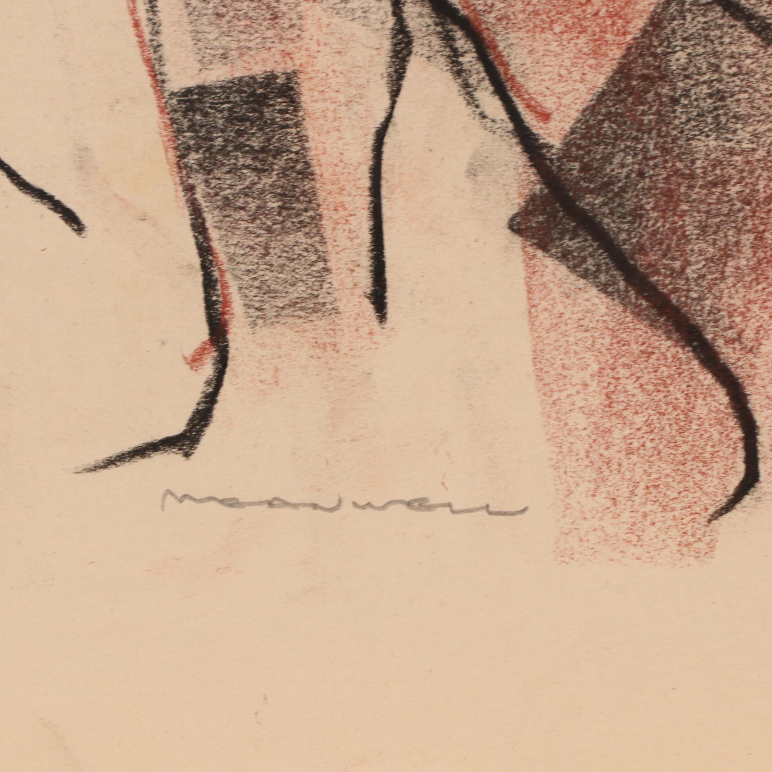 Jack Meanwell Modern Oil Pastel Figure Drawing, Late 20th Century