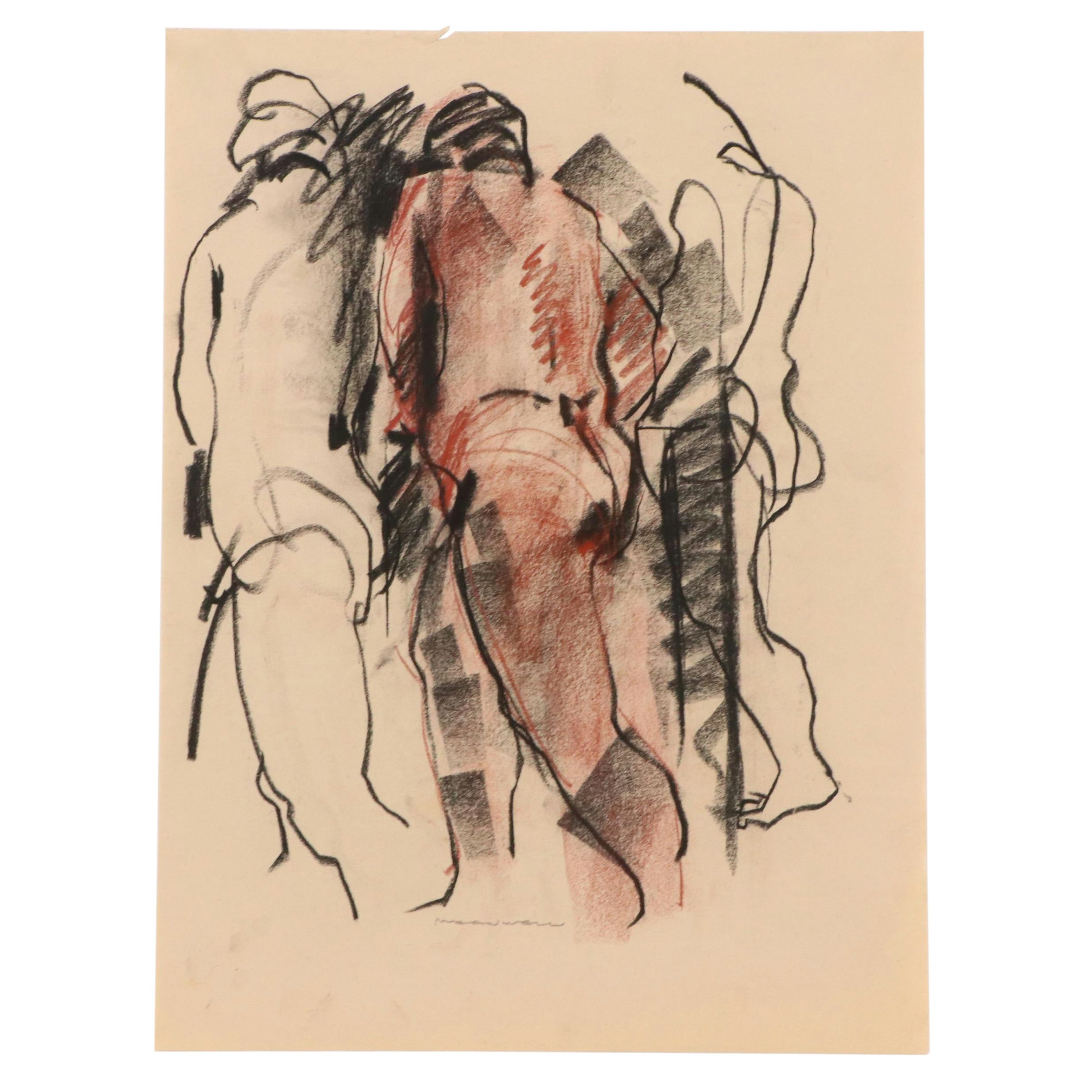 Jack Meanwell Modern Oil Pastel Figure Drawing, Late 20th Century