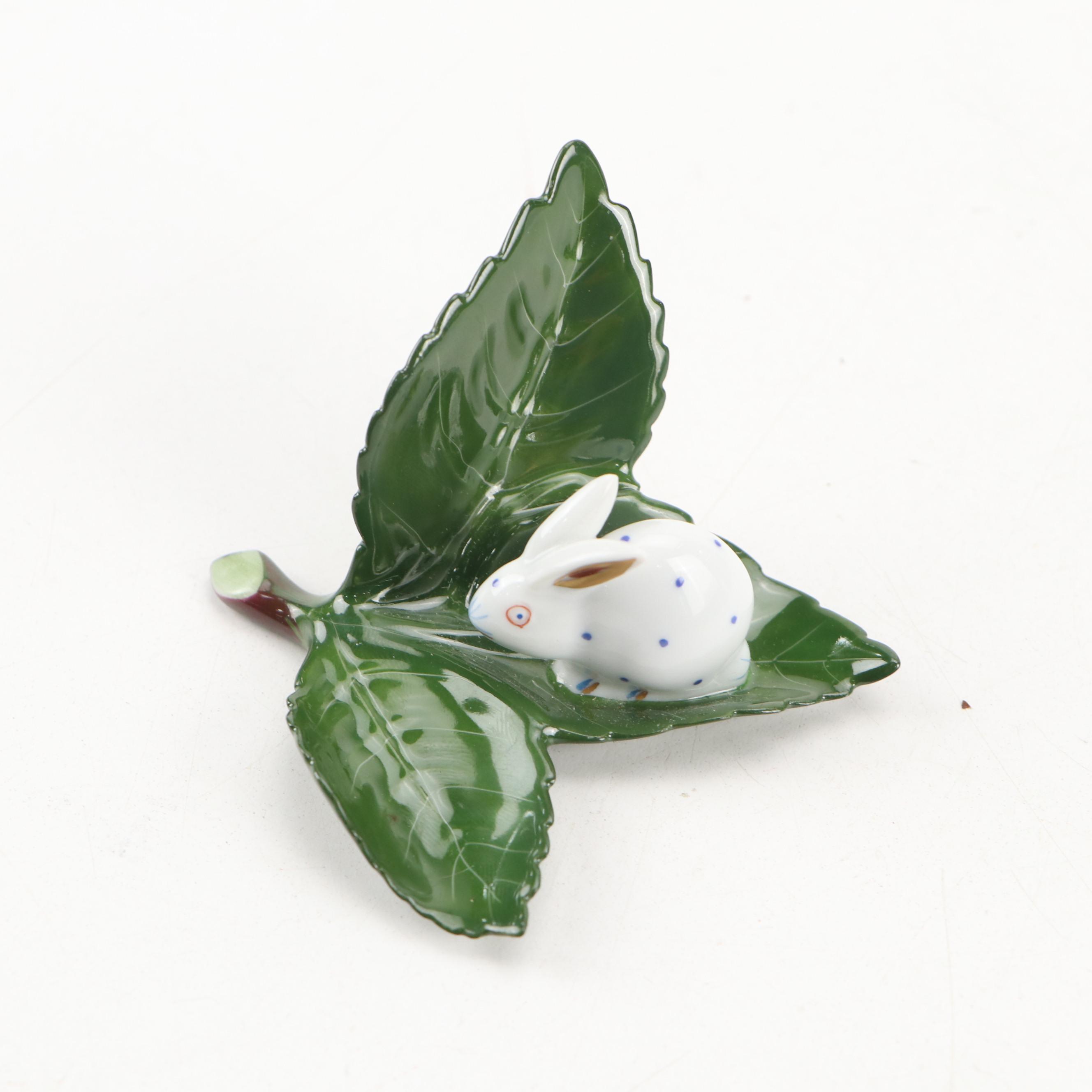 Herend Raspberry Fishnet with Gold "Standing Bunny" Porcelain Figurine and More