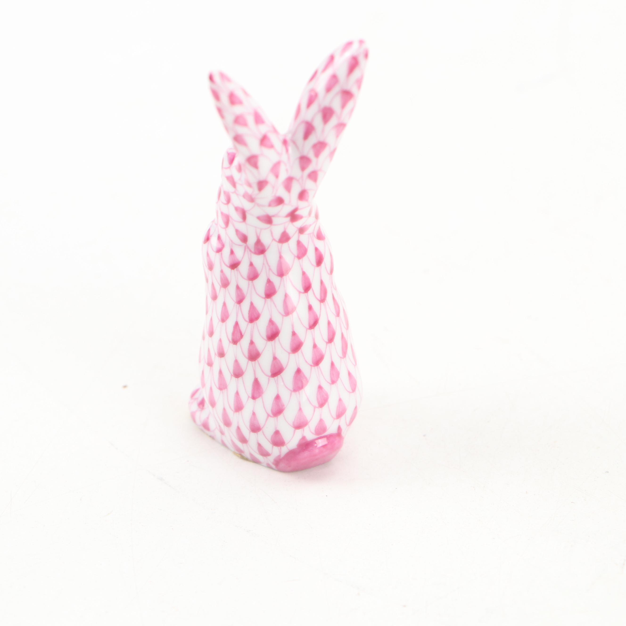 Herend Raspberry Fishnet with Gold "Standing Bunny" Porcelain Figurine and More