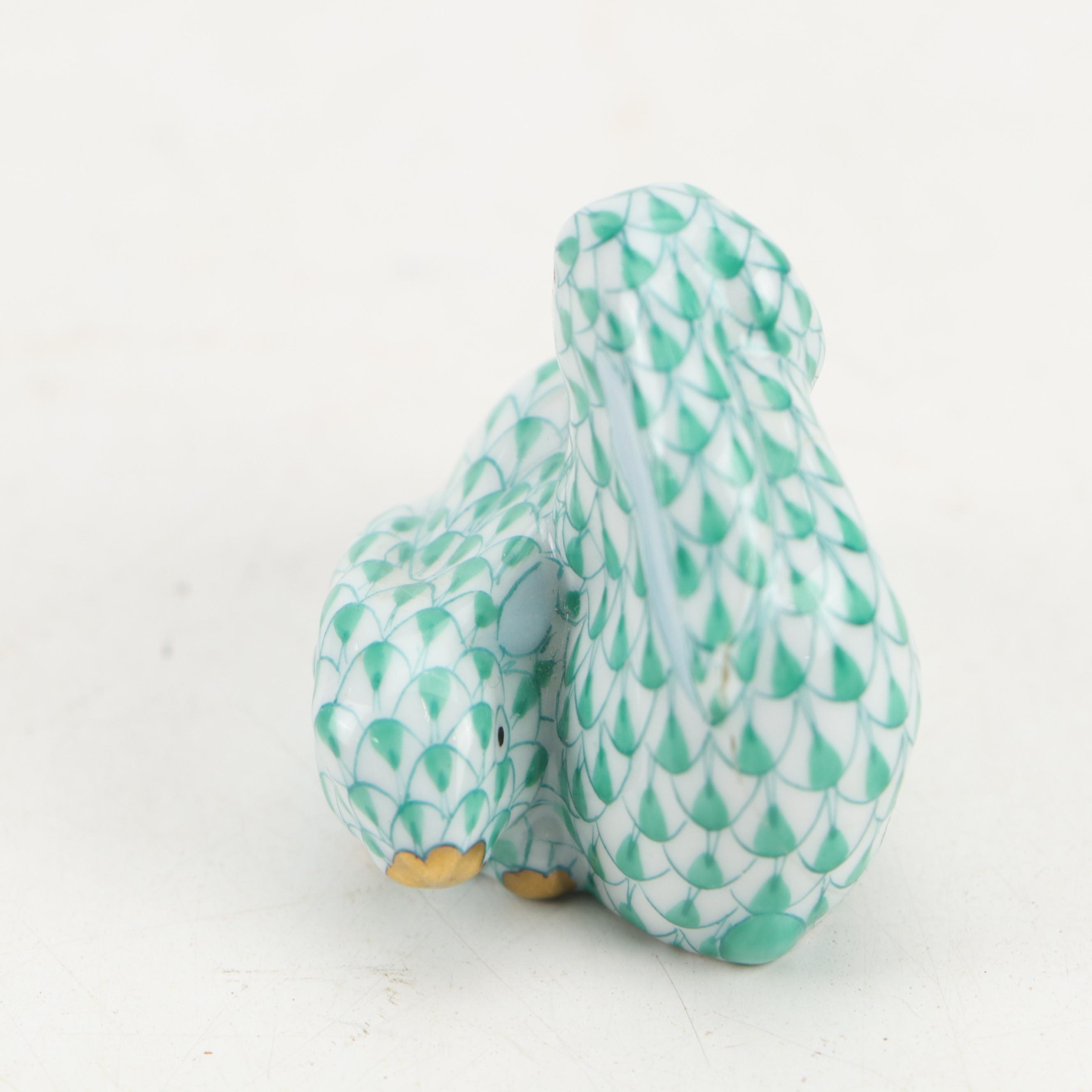 Herend Raspberry Fishnet with Gold "Standing Bunny" Porcelain Figurine and More